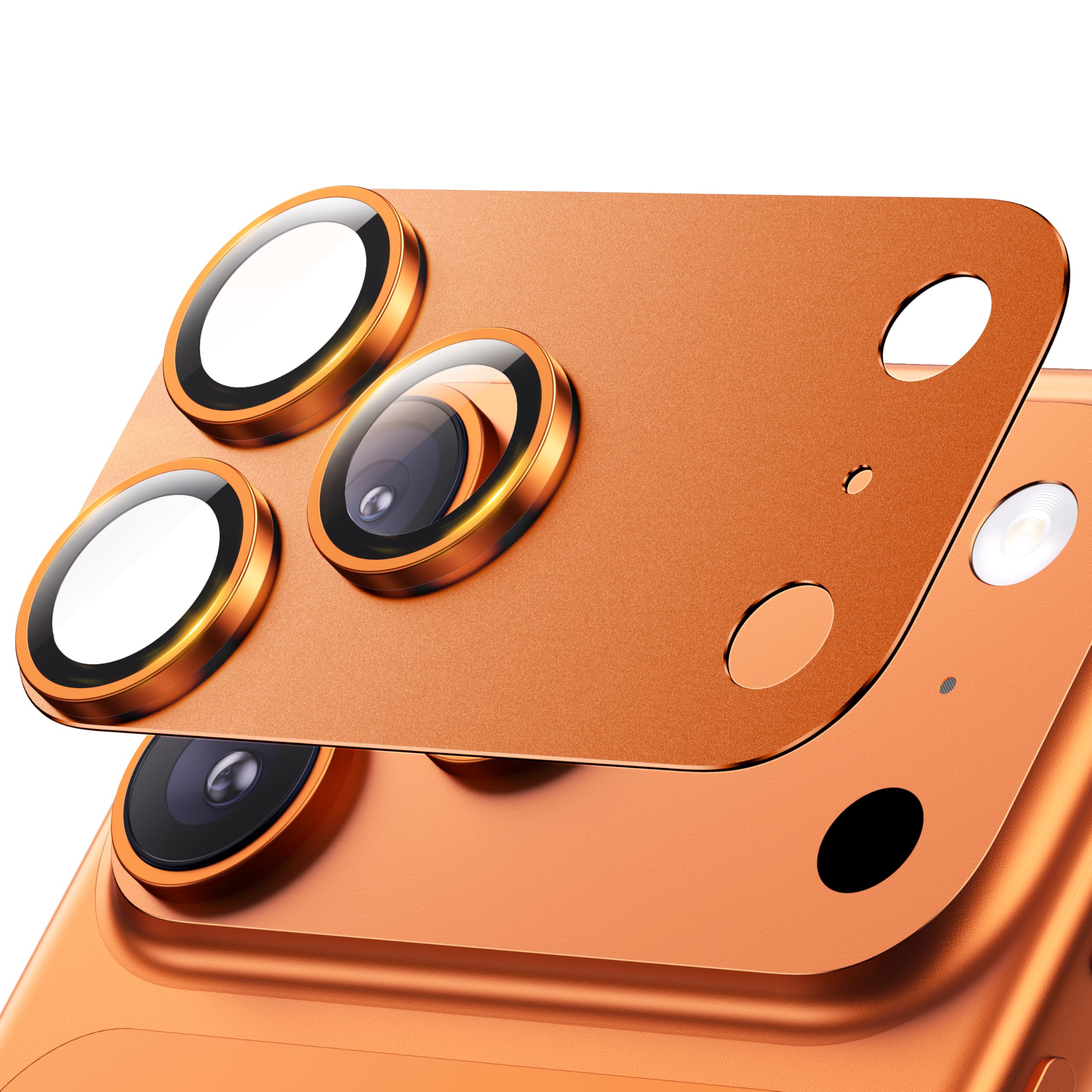 Hoerrye für iPhone 17 Pro Kameraschutz - [12FT Zersprungsicher Militärqualität] [Starke Adsorption] Metall 9H+ gehärtetes Glas Kamera-Display Vollschutzabdeckung Hülle-kompatibel, Orange
