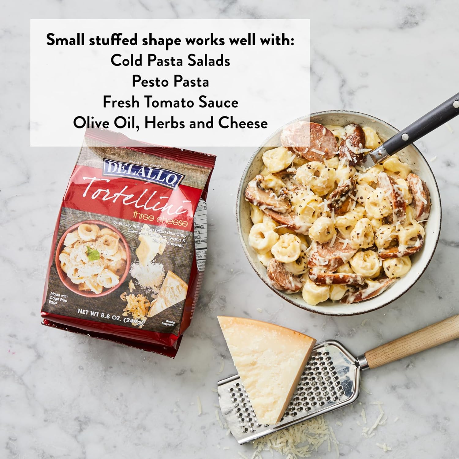 DeLallo Three Cheese Tortellini Pasta, 8.8 oz Bag, Made with Parmesan Cheese (4 Pack)