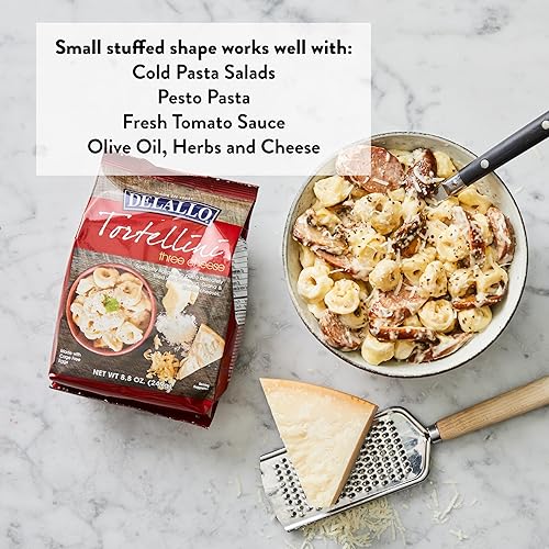 Miniatura 5 de DeLallo Pasta Tortellini de tres quesos, bolsa de 8.8 onzas, hecha con queso parmesano (paquete de 4)