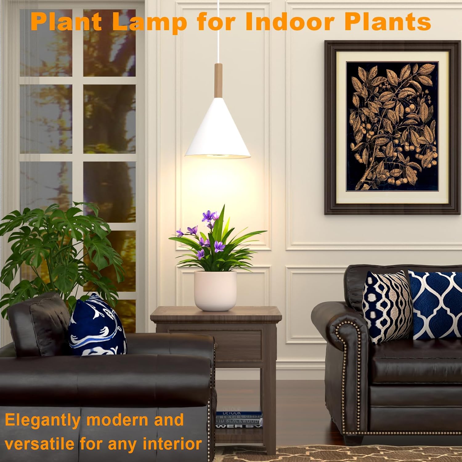 Hanging Grow Light with Timer, 20W Full Spectrum Plant Lamp for Indoor Plants, 14.5 ft Power Cord, Adjustable Height, Wall-Mounted Growing Light for Large Tall Plants, Succulents and Flowers (White)