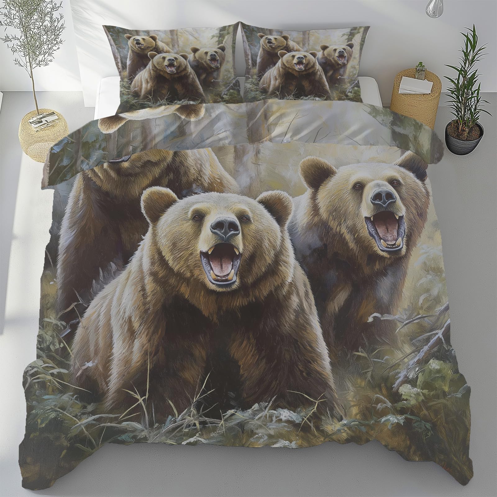 Housse de couette 240x260 cm ours microfibre réversible avec 2 taies