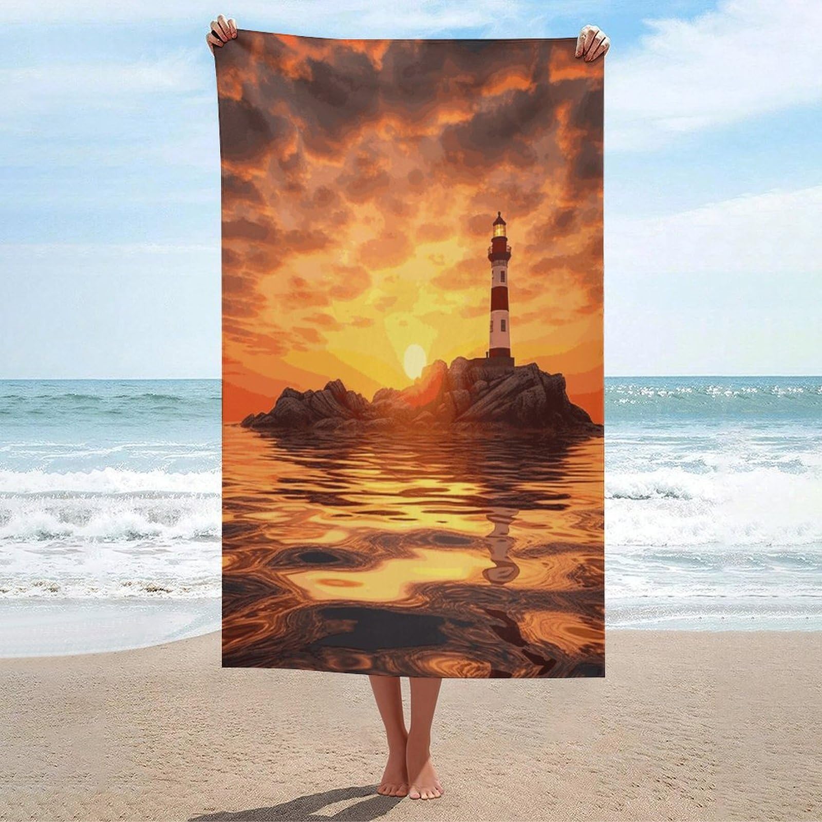 Adfgyerh Unisex Style Sea Lighthouse In Sunset Bath Towels Beach Towel Lightweight Quick Dry, Bath Towel For Travel Sports Pool Swimming Bath Camping Yoga Adults130x80cm