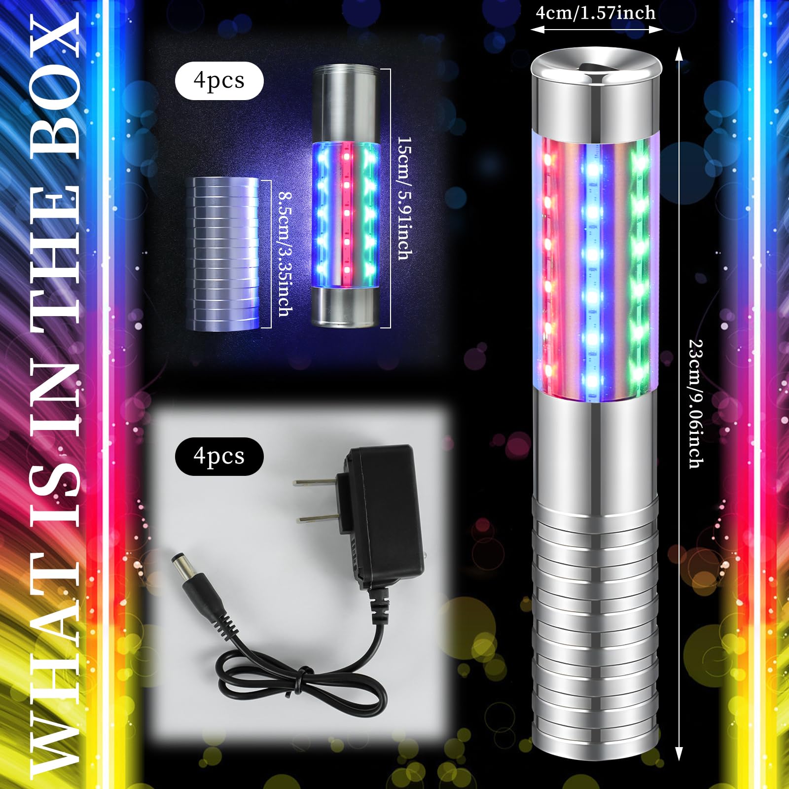 4 piezas de luz estroboscópica LED RGB recargable para servicio de bengalas de servicio de botella reutilizable botella de champán LED de mano para club, escenario, discoteca, fiesta, concierto,