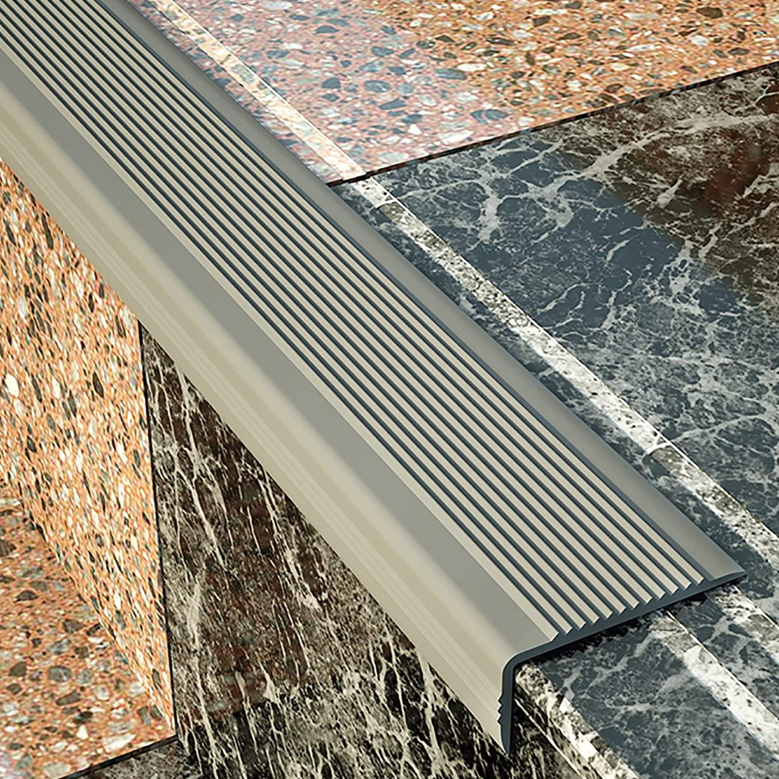 Rubber Stair Treads Non-Slip Edge Protector - Self-Adhesive Stair Step Edge Trim for Indoor Outdoor Use - Waterproof Stair Nosing Covers