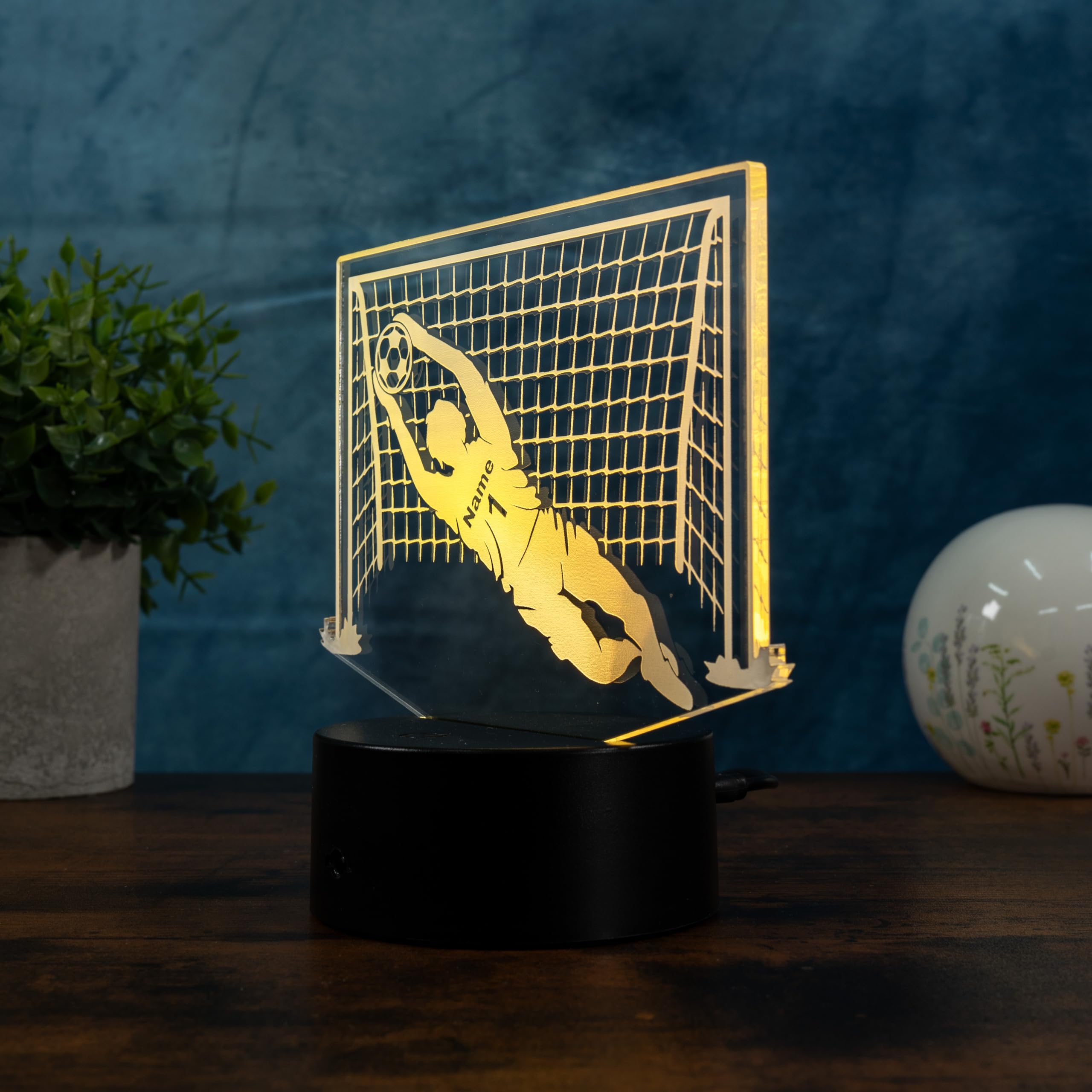 Personalisierte Fußball Torwart Lampe – 3D LED Nachtlicht mit Name – Geschenk für Torhüter & Fußballfans – Fußball Lampe mit Gravur – Deko für Jungs & Männer