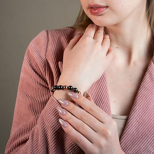 Miniatura 5 de Karelian Heritage Shungite Stones Elastic Stretchy Bracelet with opper Plated Beads Authetic Shungite Crystal Jewelry Protective Powerful Defender