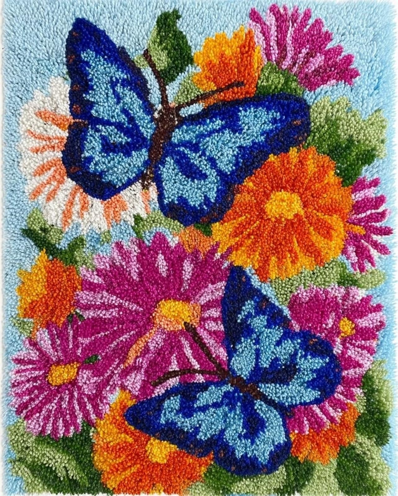 Wallphantom Latch Hook Kits for Adults Rug,Butterflies and Flowers