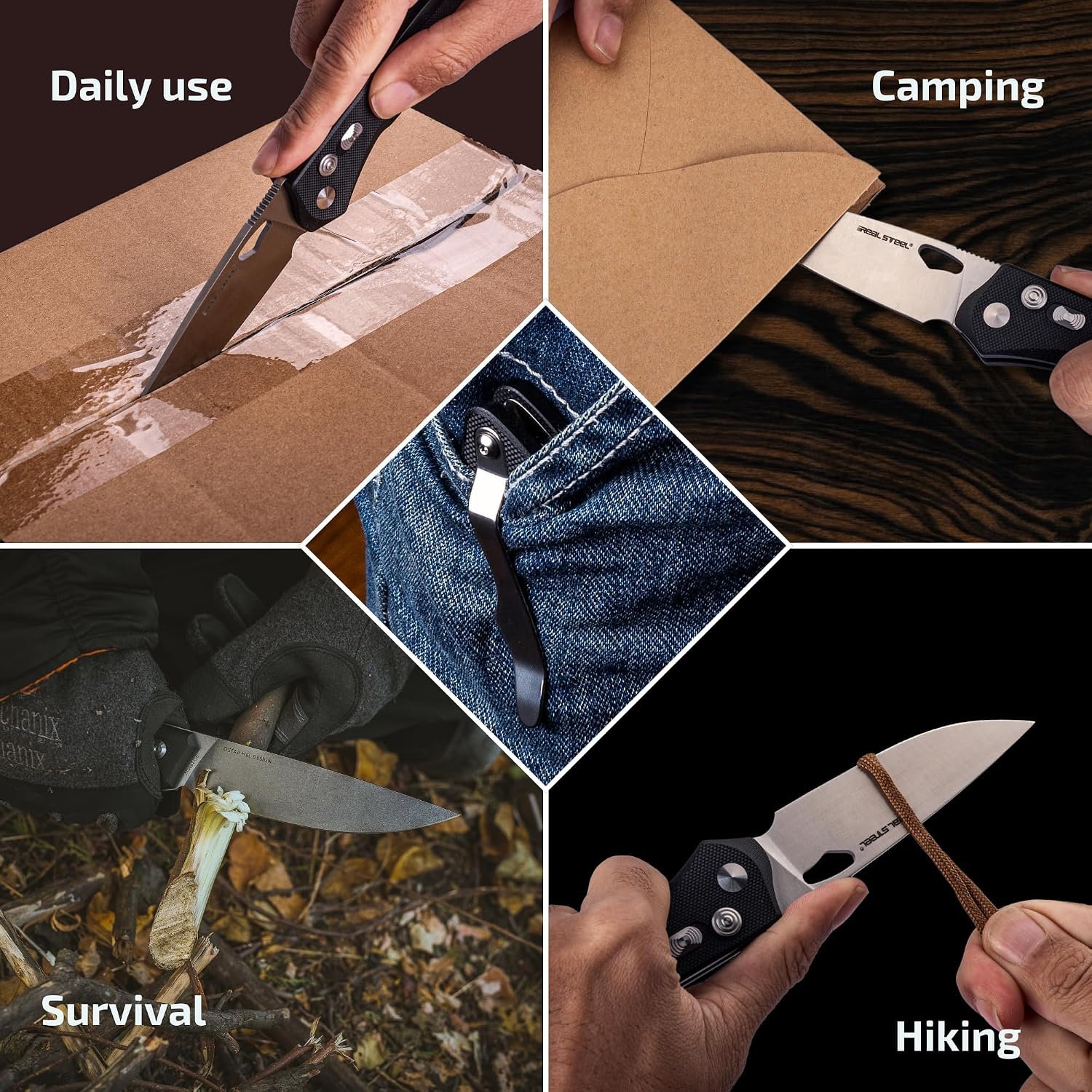 REALSTEEL Griffin Pro Folding Pocket Knife,Thumb Hole,Safe Switch,Button Lock,3.54" 14C28N Steel Stonewash Blade,Micarta Handle,3.6oz,Clip,EDC,Gifts for Men Outdoor Camping Hiking Hunting(Green)