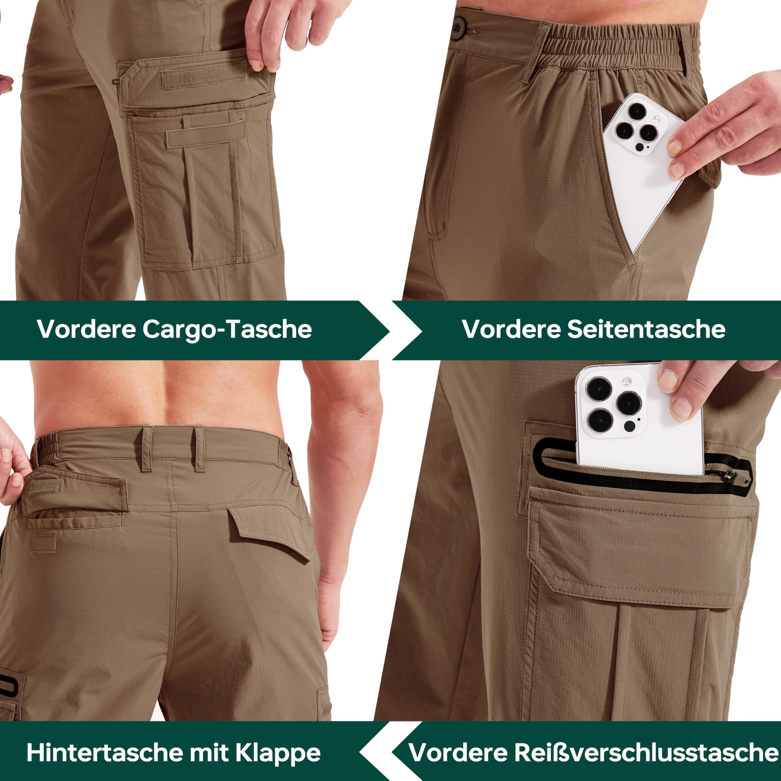 NATUVENIX Pantaloni da trekking da uomo con zip off, pantaloni da trekking, leggeri, pantaloni cargo estivi, da lavoro, elasticizzati