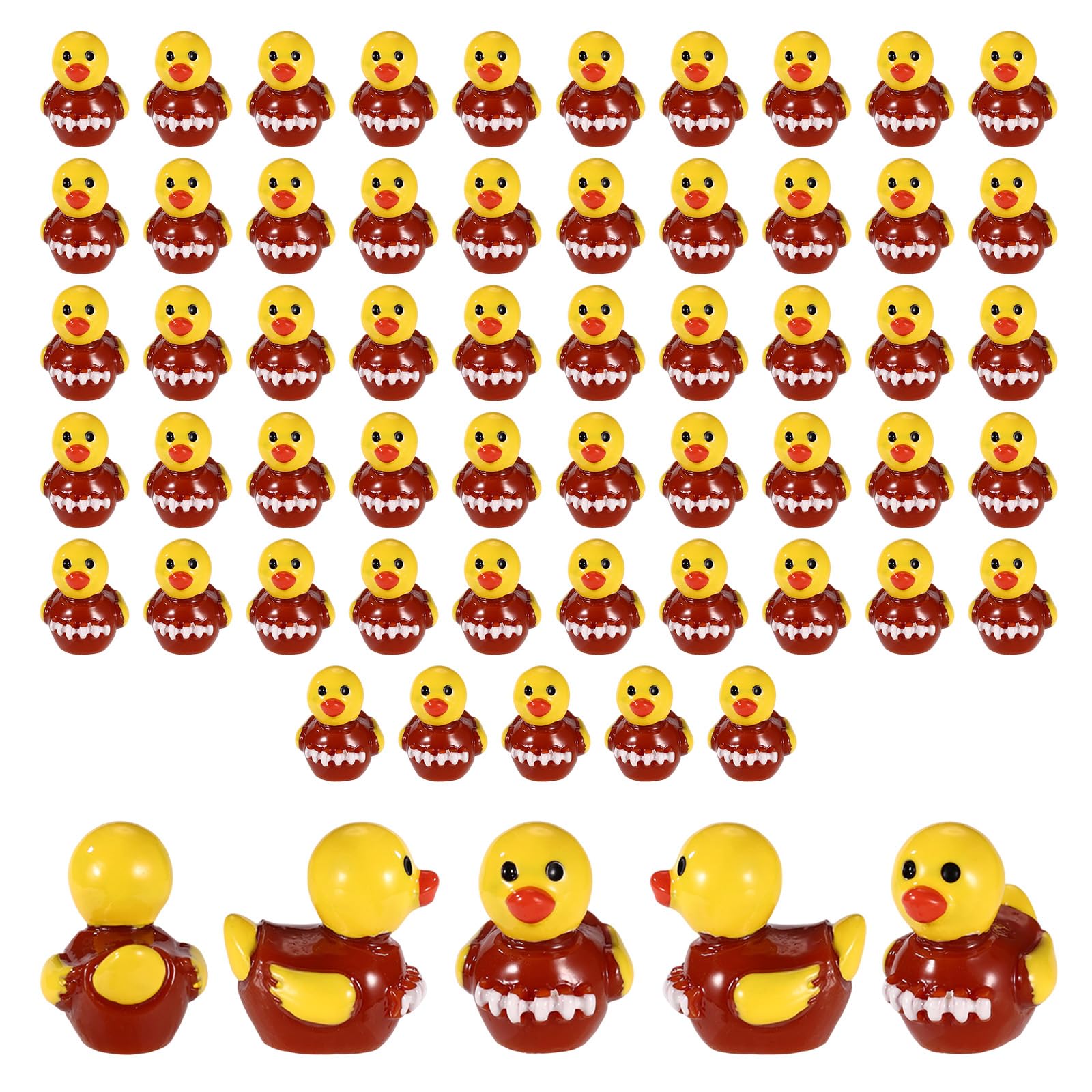 60pcs Mini Rugby Ducks, Cute Tiny Little Resin Football Ducks Small Animal Ducky Figures for Dollhouse Craft Home Decor and DIY Projects Sport Theme Party Decorations