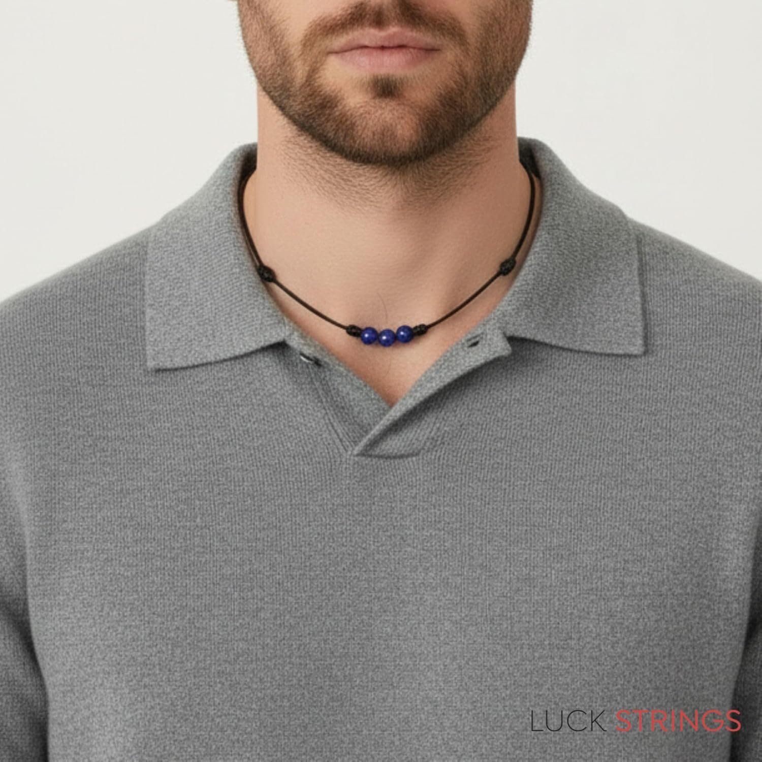 Luck Strings Lapis Lazuli Gemstone Beads Pendant Knotted Necklace with Adjustable Wax Nylon Cord - Unisex Beaded choker Men Women - Image 9