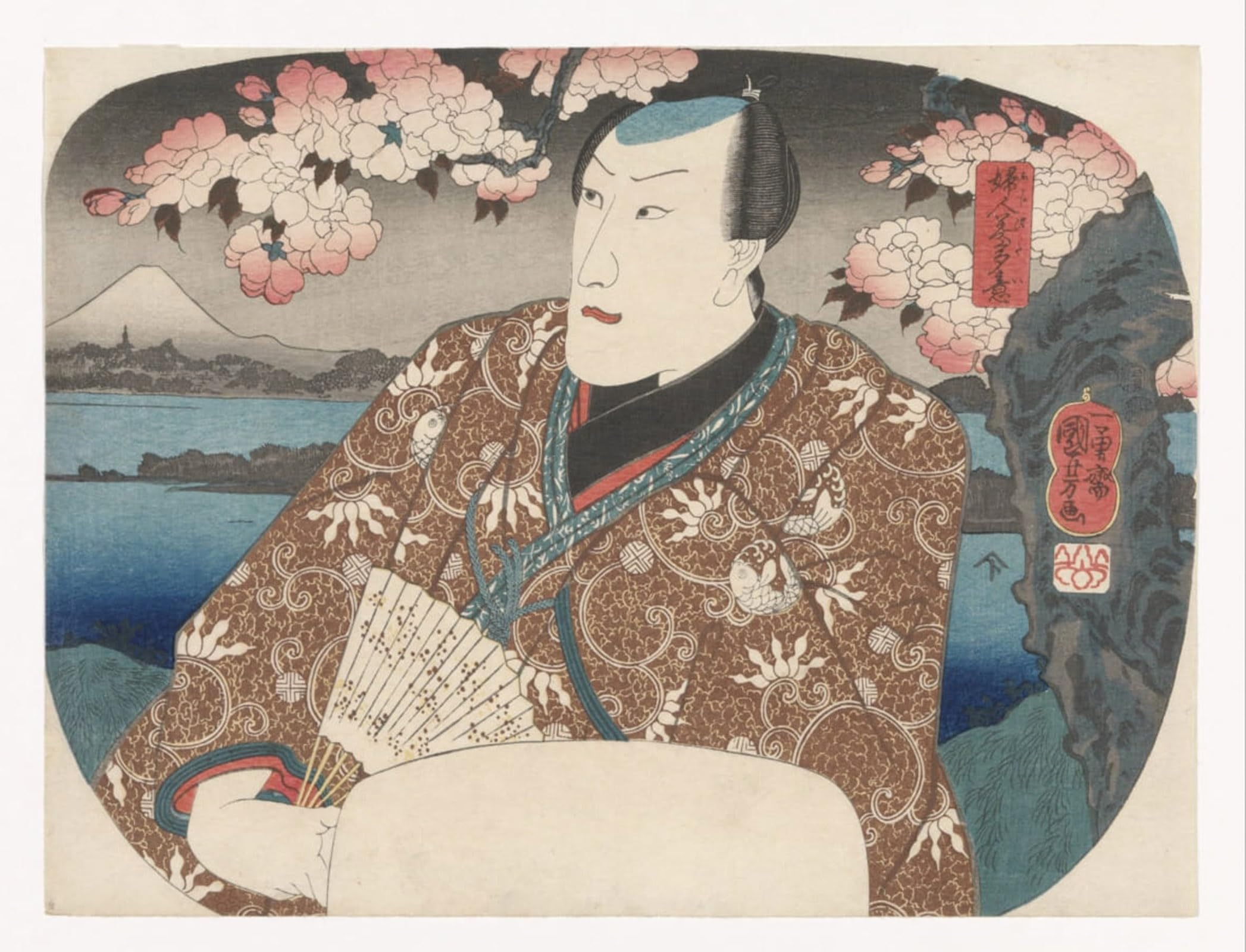 POSTERIIk Famous Modern Artwork Art Mural Actor with Fan Under Cherry Blossom by Utagawa Kuniyoshi Oil Paintings Pictures for Home Decor 60x90cm
