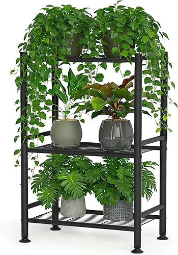 Soporte para plantas de 3 niveles para interiores, soportes de metal para plantas al aire libre para patio, ahorro de espacio, estante escalonado