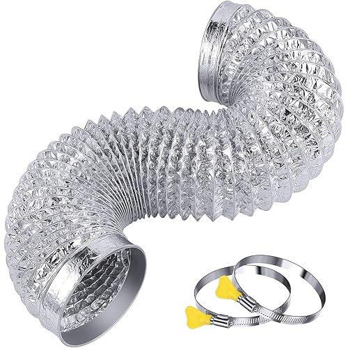 Heavy Duty 4"Flexible Dryer Vent Exhaust Duct Hose 3 Feet for Tight Space, Extra Thick(6-ply) Aluminum Foil Ducting Kit with 2 Key Hose Clamps