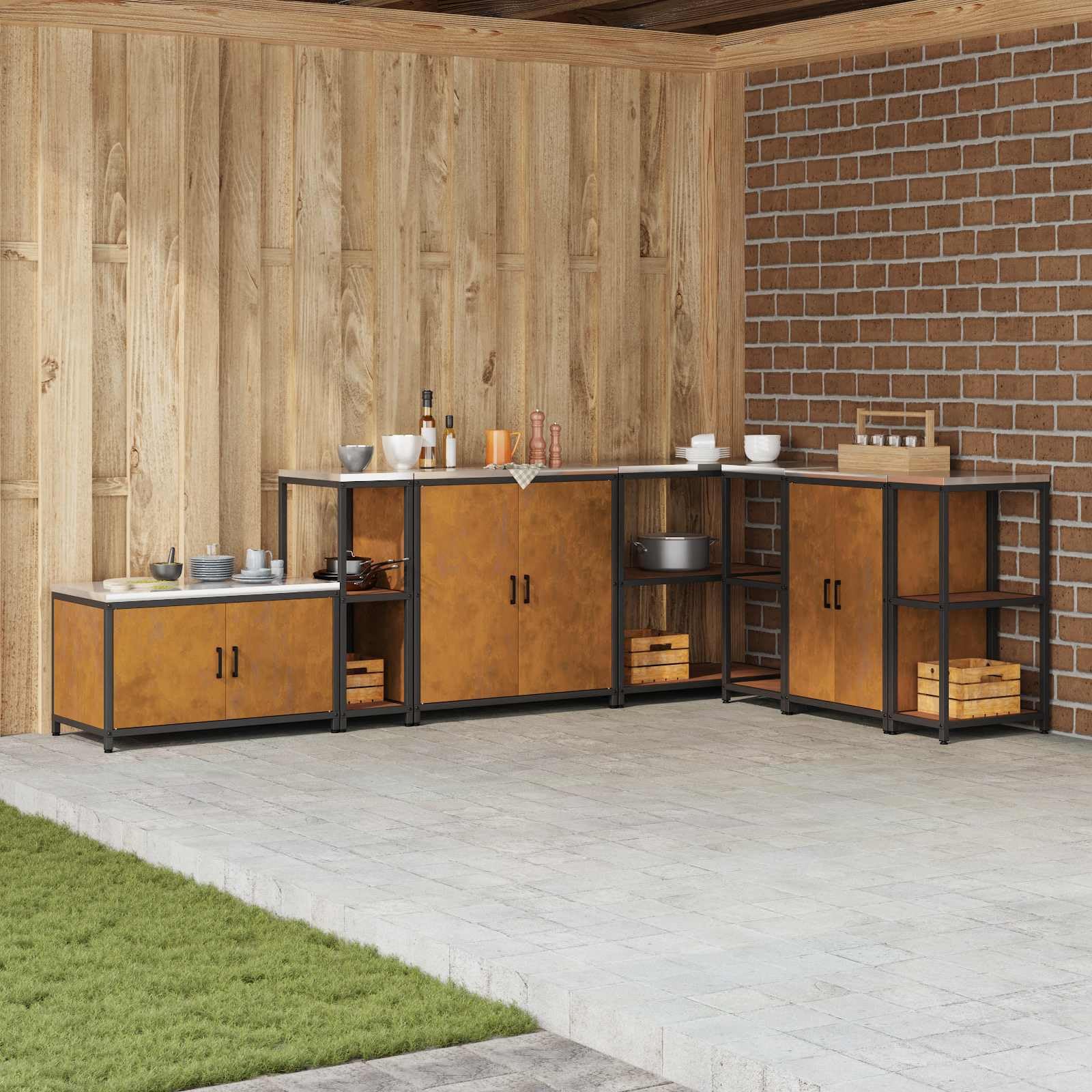 HATTEM - Scaffale da cucina in acciaio arrugginito, 30 x 50 x 92 cm, scaffali robusti, multiuso per esterni, moderno e portaoggetti