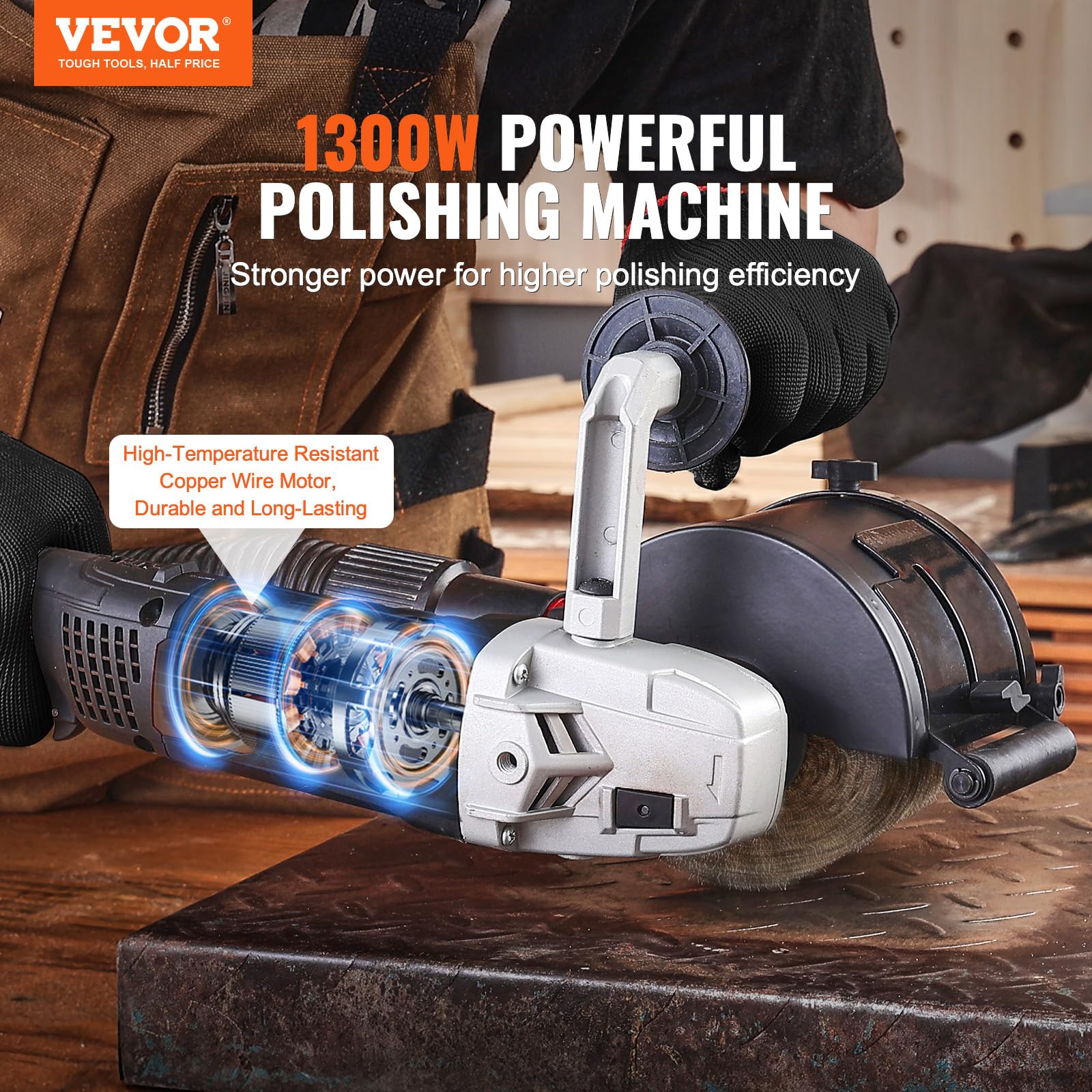 VEVOR Lucidatrice Brunitura 1300 W Strumento per Condizionamento Superficie 6 Velocità Regolabile, Lucidatrice Elettrica Portatile, Mola per Lucidare Filo d'Acciaio, per Acciaio Inox, Metalli, Legno