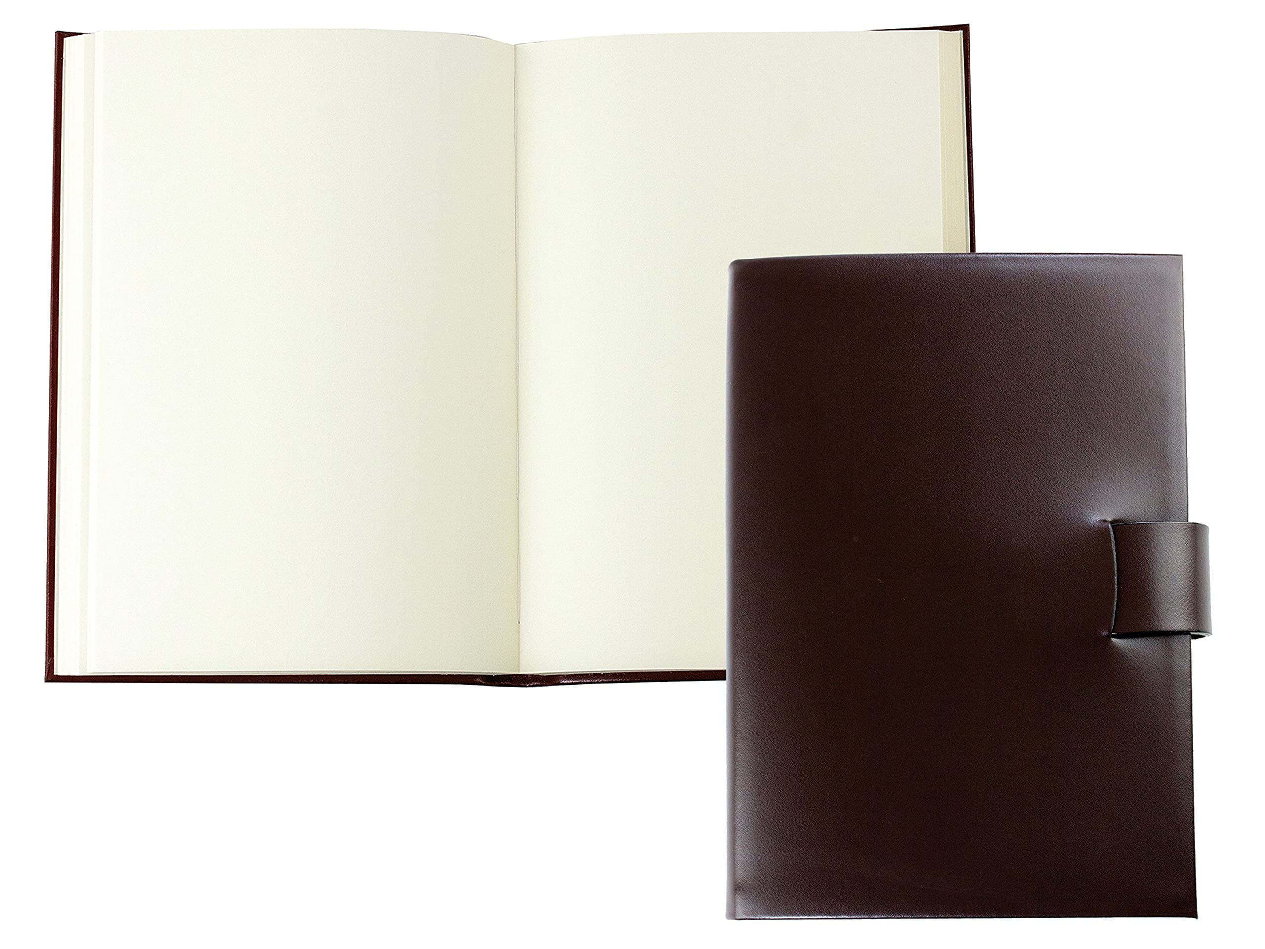 DELMON VARONE - Personalisierbares Notizbuch DIN A5 gebunden in Premium Cambridge Top Grain Leder (Rindspaltleder) braun, Blanko Buch unliniert im Softcover Ledereinband mit Verschlusslasche