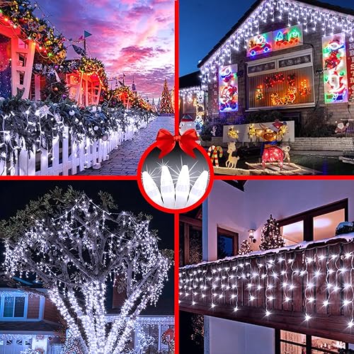Miniatura 8 de Luces LED de Navidad de 82 pies para exteriores con 176 gotas, decoraciones de Navidad, luces colgantes 616 LED, 8 modos, guirnalda de luces para