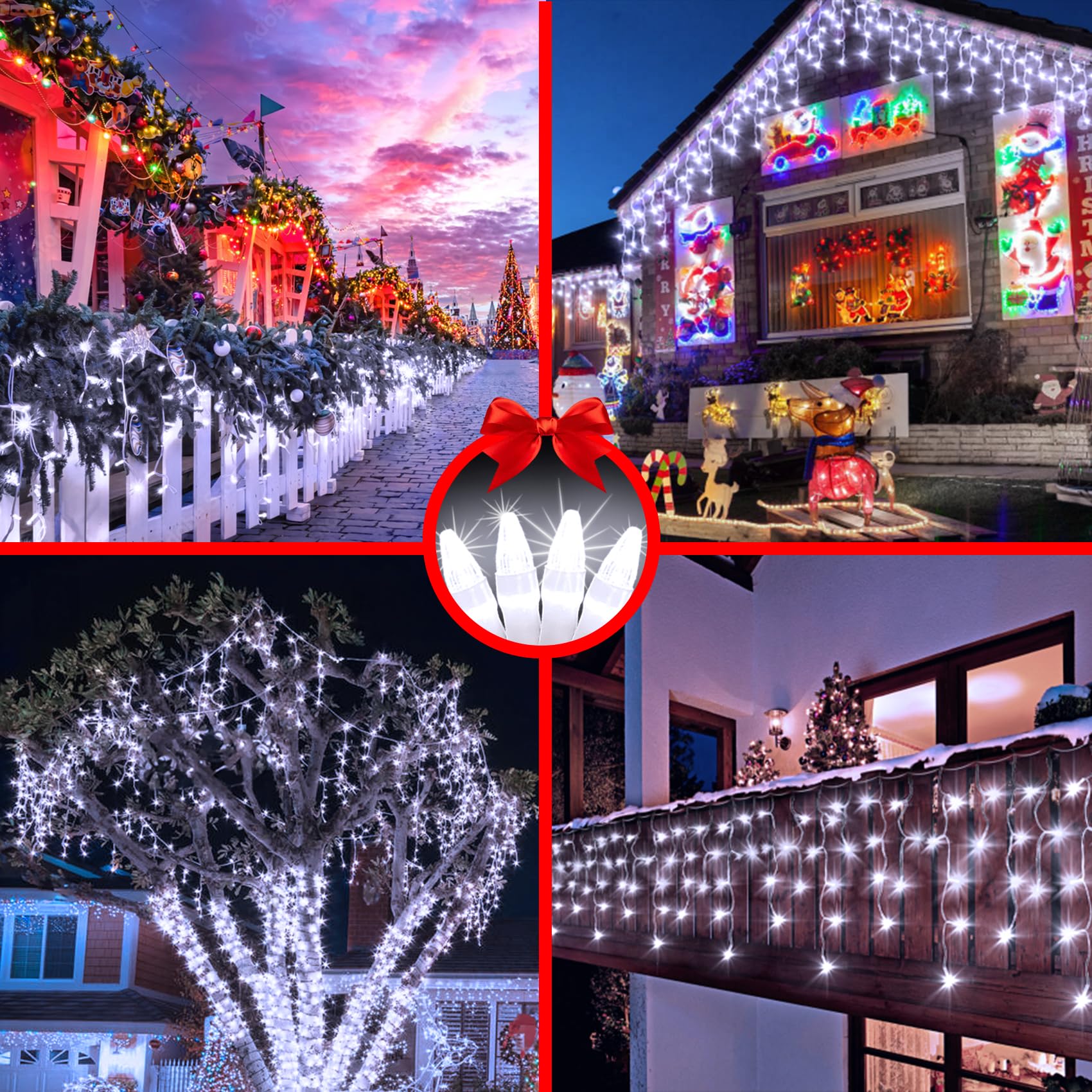 164FT LED Christmas Lights Outdoor with 352 Drops, Christmas Decorations Hanging Lights 1232 LED 8 Modes, Outsite Fairy String Lights for Wedding Party Holiday Winter Wonderland Decorations Cool White