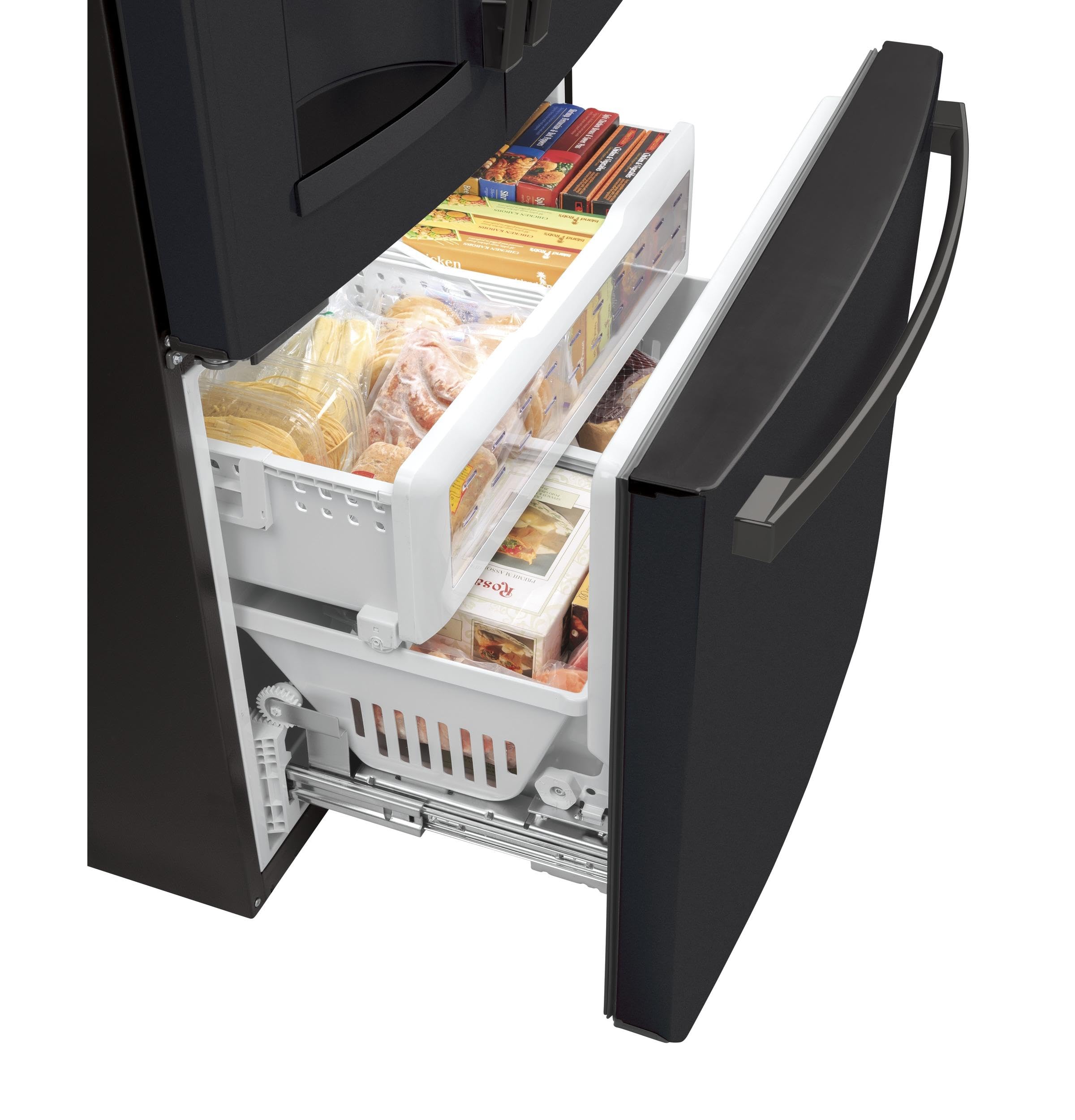 GE 22.1 Cu. Ft. French Door Refrigerator In Black Slate, Fingerprint Resistant, Counter Depth Gye22gends on Fridge.com - View 6