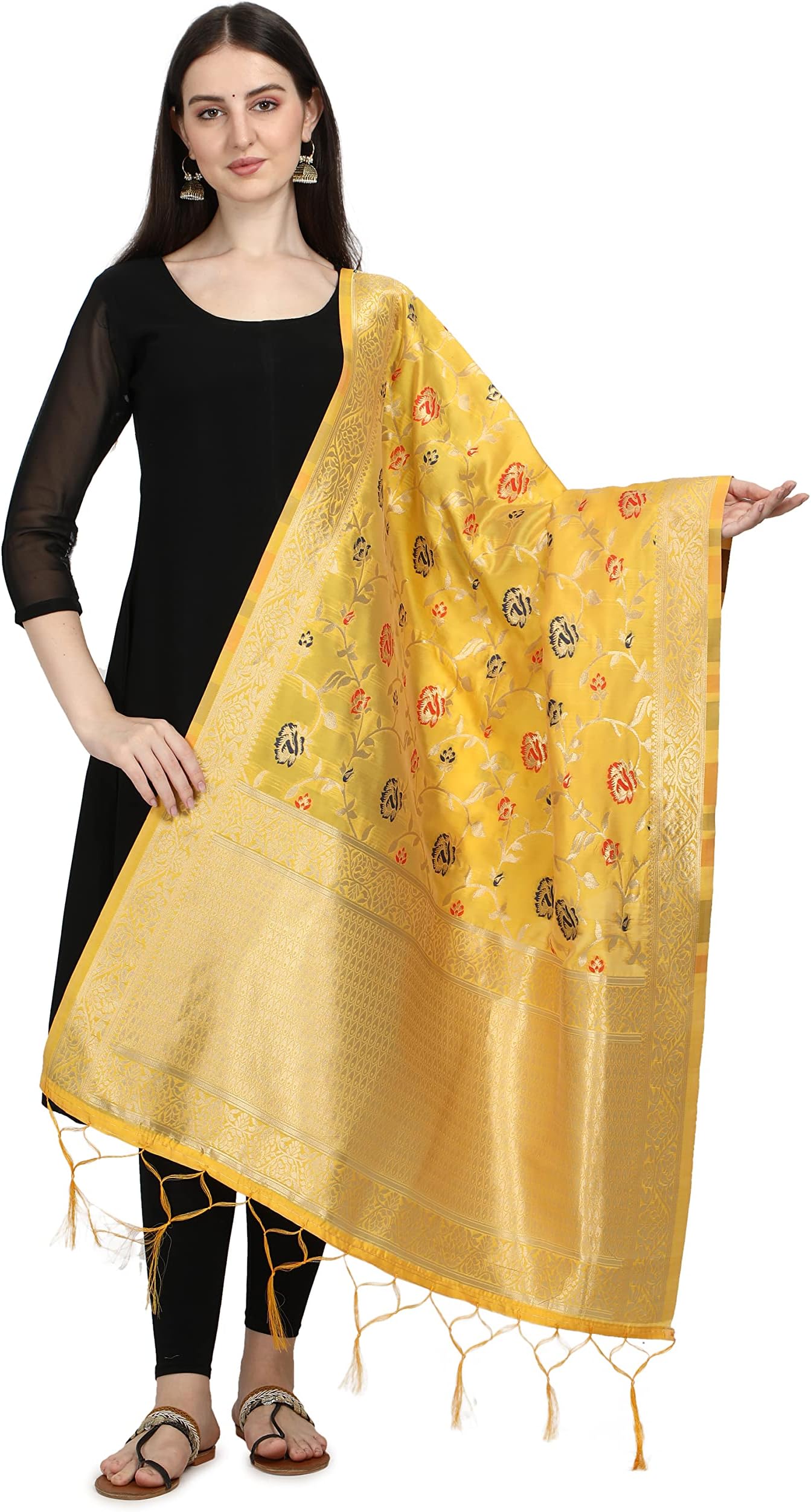 DEVANGI Women's Floral Silk Blend Dupatta