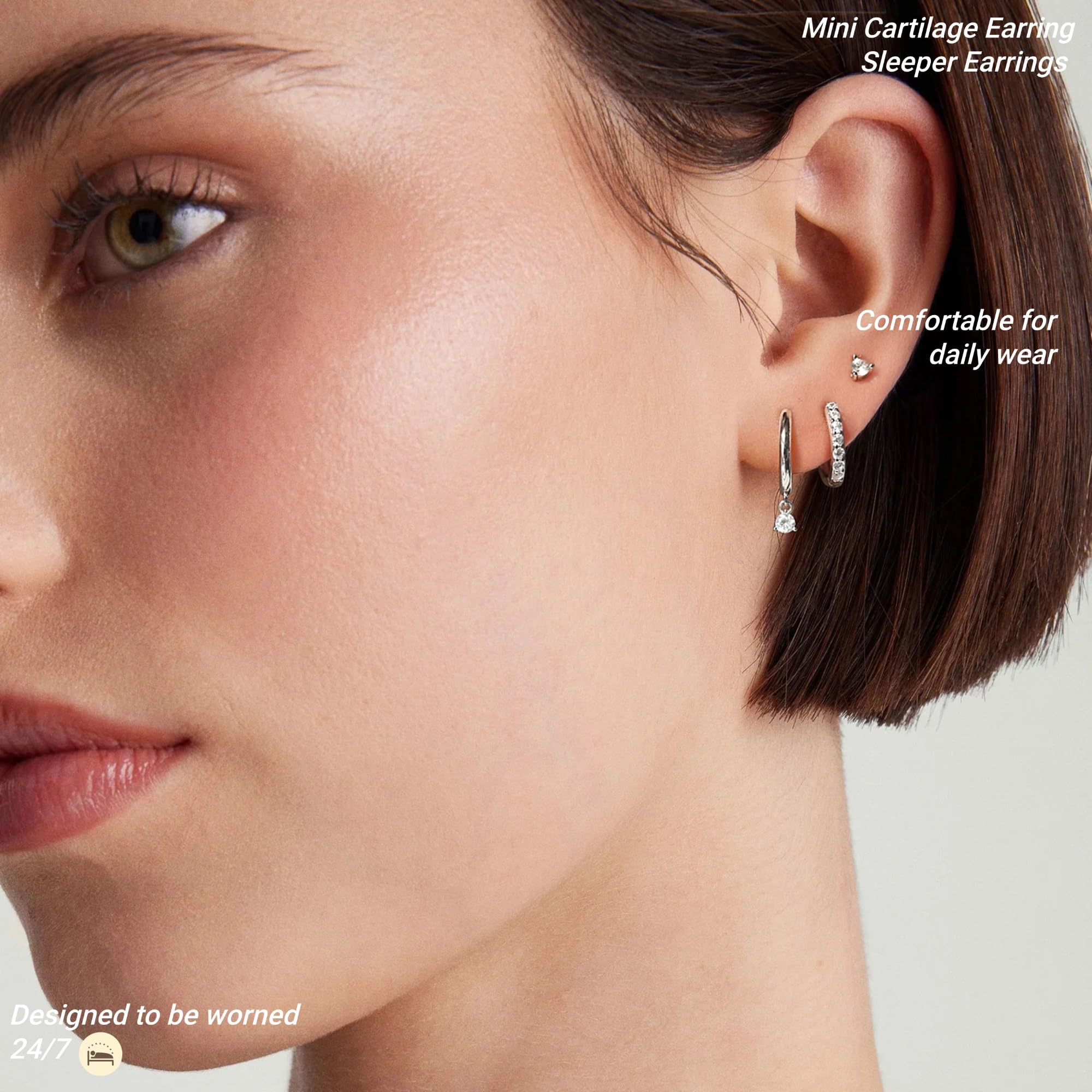 MACACHII Orecchini Donna Argento 925 Placcati Oro 14K - Orecchini a Lobo, Cerchio, Helix - Anallergici, Idee Regalo Gioielli per Piercing Multipli（Set 3 Paia）