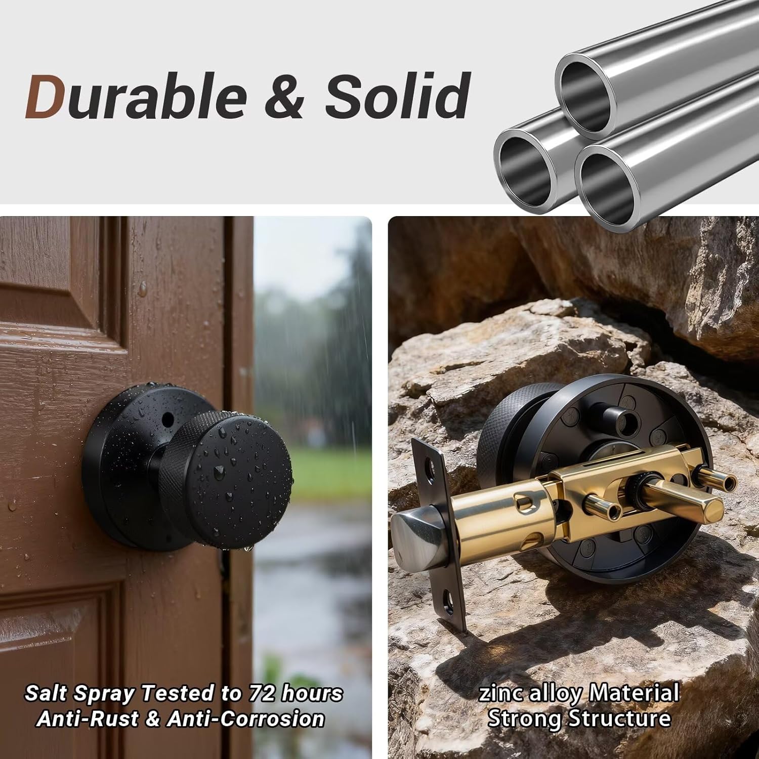Knobonly 6 Pack Black Door Knobs Interior, Privacy Door knobs with Lock, Round Door Knobs for Bedroom and Bathroom, Matte Black Door Handles Zinc Alloy
