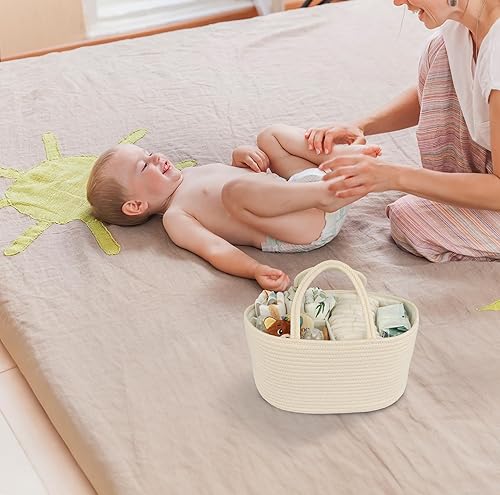 Miniatura 4 de Organizador de Pañales Caddy Cesta de Cuerda de Algodón para Bebé Almacenamiento de Guardería y Bolsa Portátil para Coche Regalos Ideales para Baby