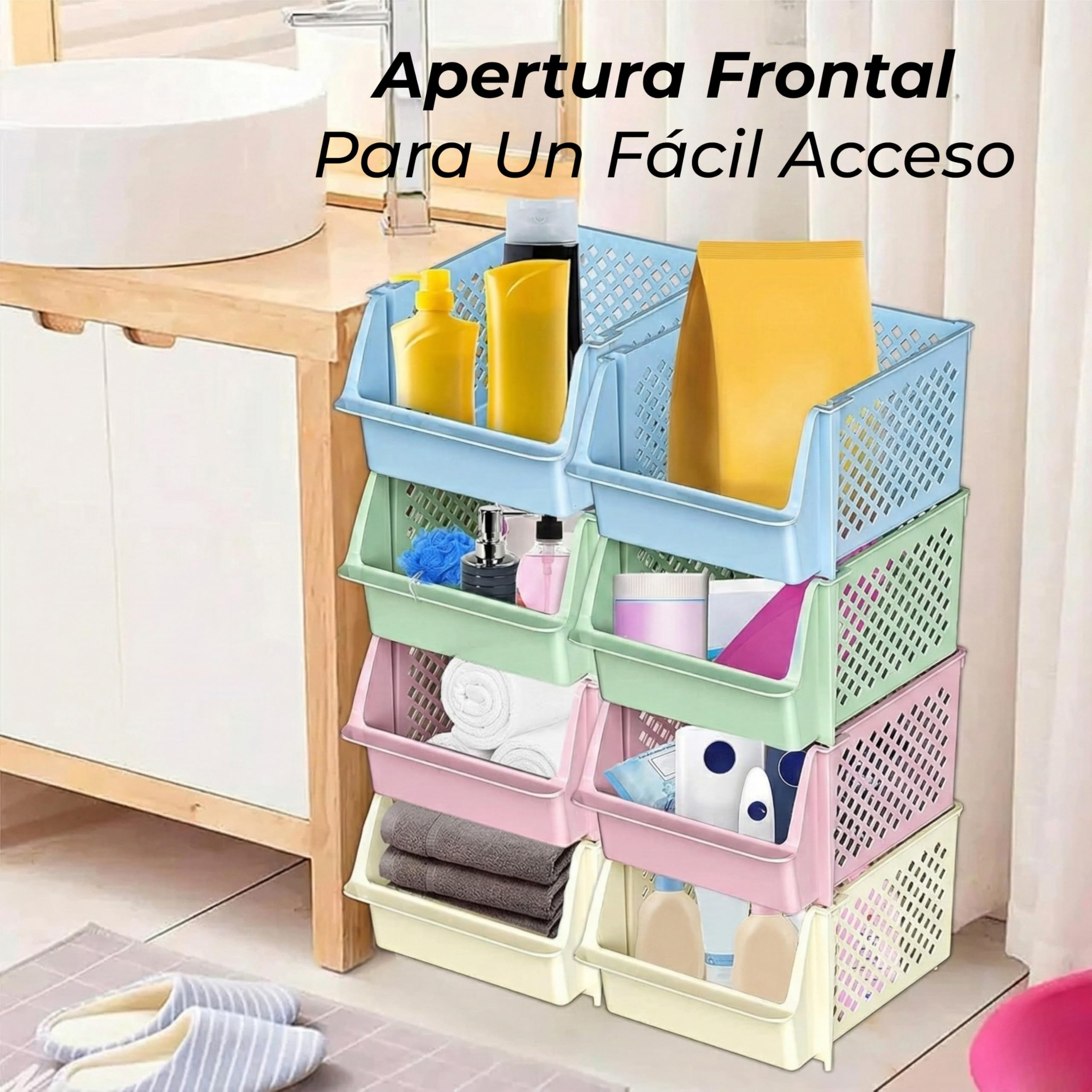 Skywin Cajas De Almacenamiento Apilables Pack De 4, Frontal Abierto, Cocina
