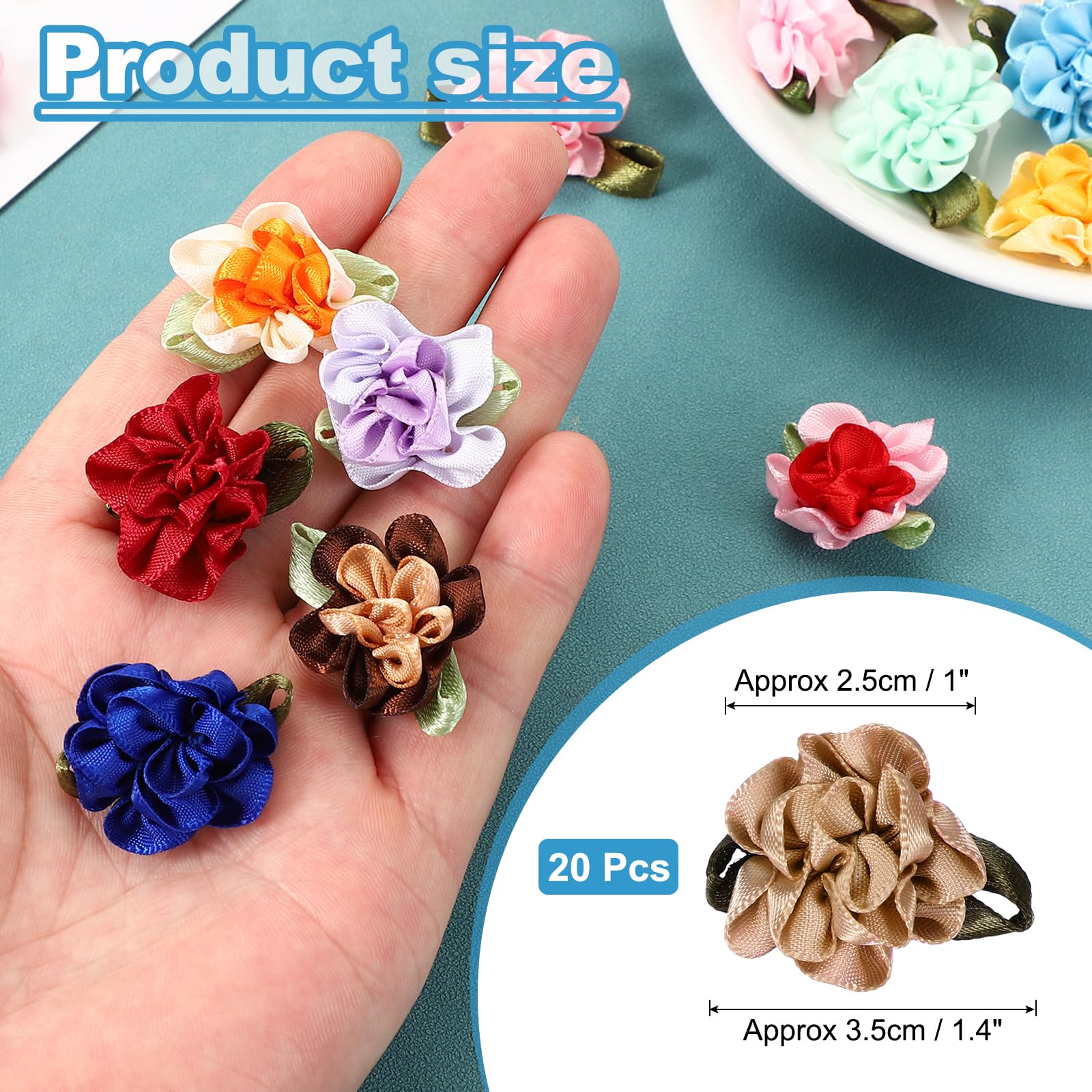 PATIKIL 1 Inch Ribbon Flowers Bows for Crafts 20 Pack Mini Satin Roses Flowers Small Fabric Flower Heads DIY Sewing Appliques for Gift Wedding Bride Ornament Coffee - Image 2