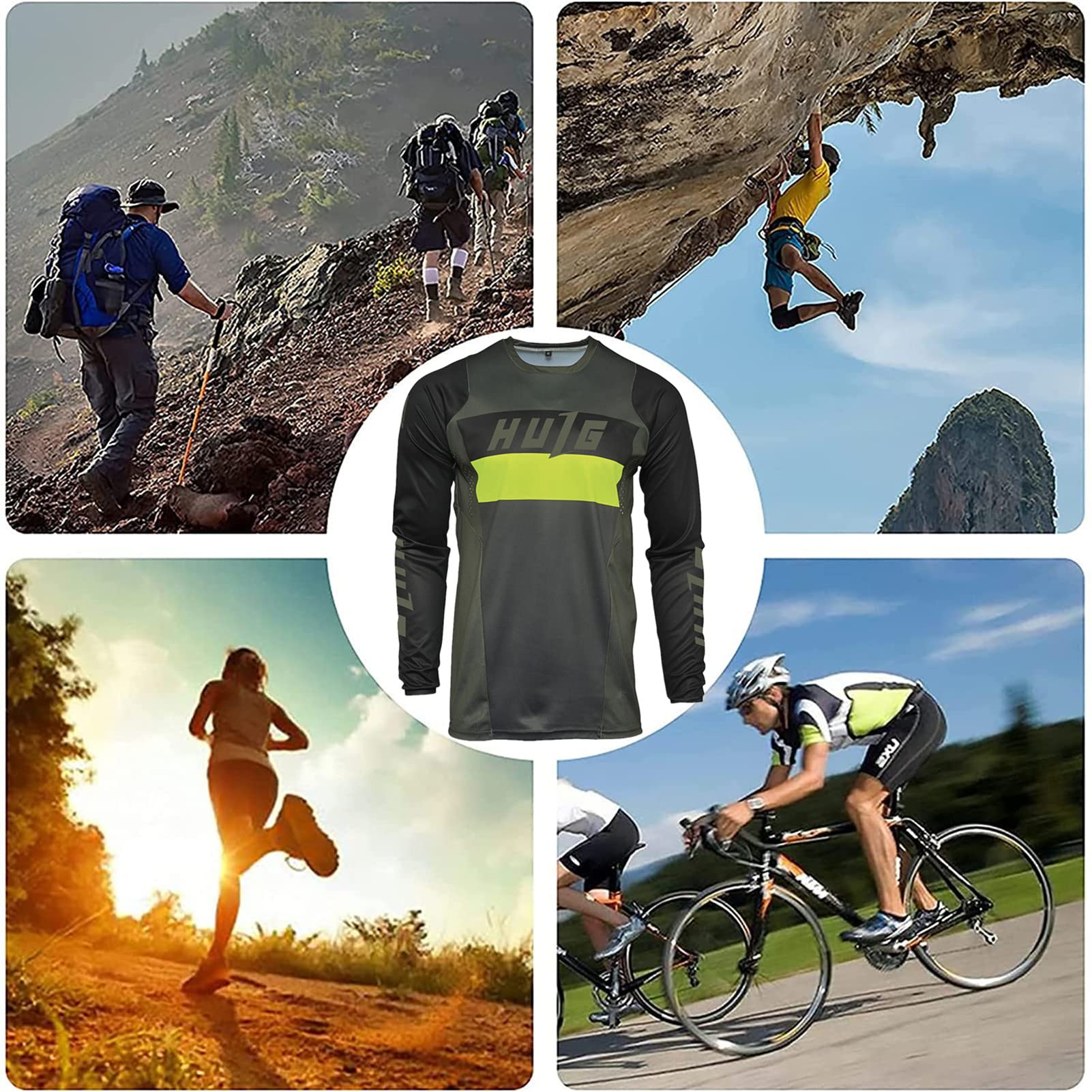 HULG Magliette da Ciclismo da Uomo, T-Shirtlungo, Top Abbigliamento Maglie da Ciclismo,Camicia da Mountain Bike/MTB,Traspirante E Assorbente dal Sudore, Asciugatura Rapida