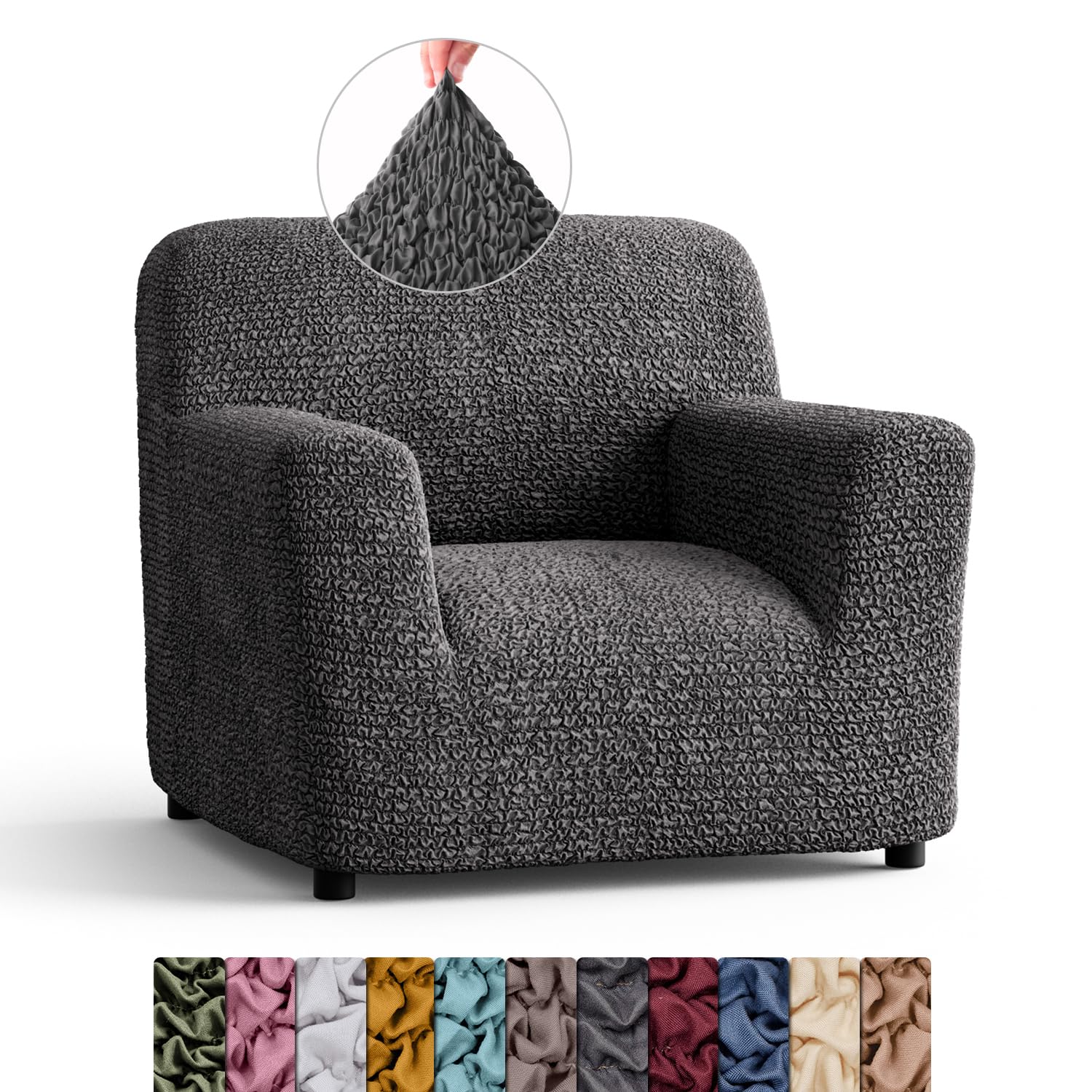 Menotti Chair Cover - Armchair Cover - Armchair Slipcover - Soft Polyester Fabric Slipcover - 1-piece Form Fit Stretch Stylish Furniture Protector - Microfibra - Grey (1 Seater)