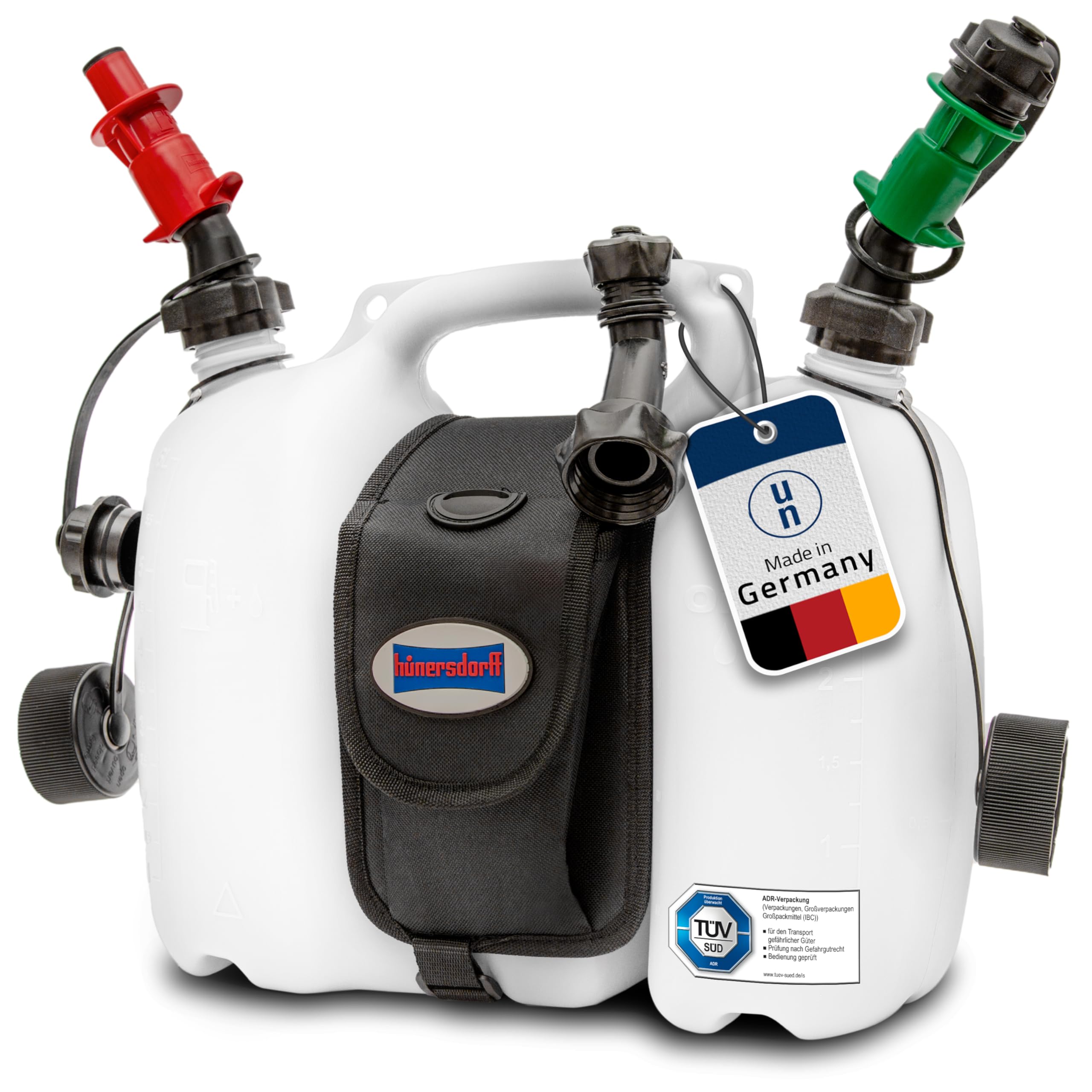 hünersdorff PROFI Doppelkanister Kombikanister Kraftstoff Öl 6+3 Liter UN-Zulassung Made in Germany Weiß