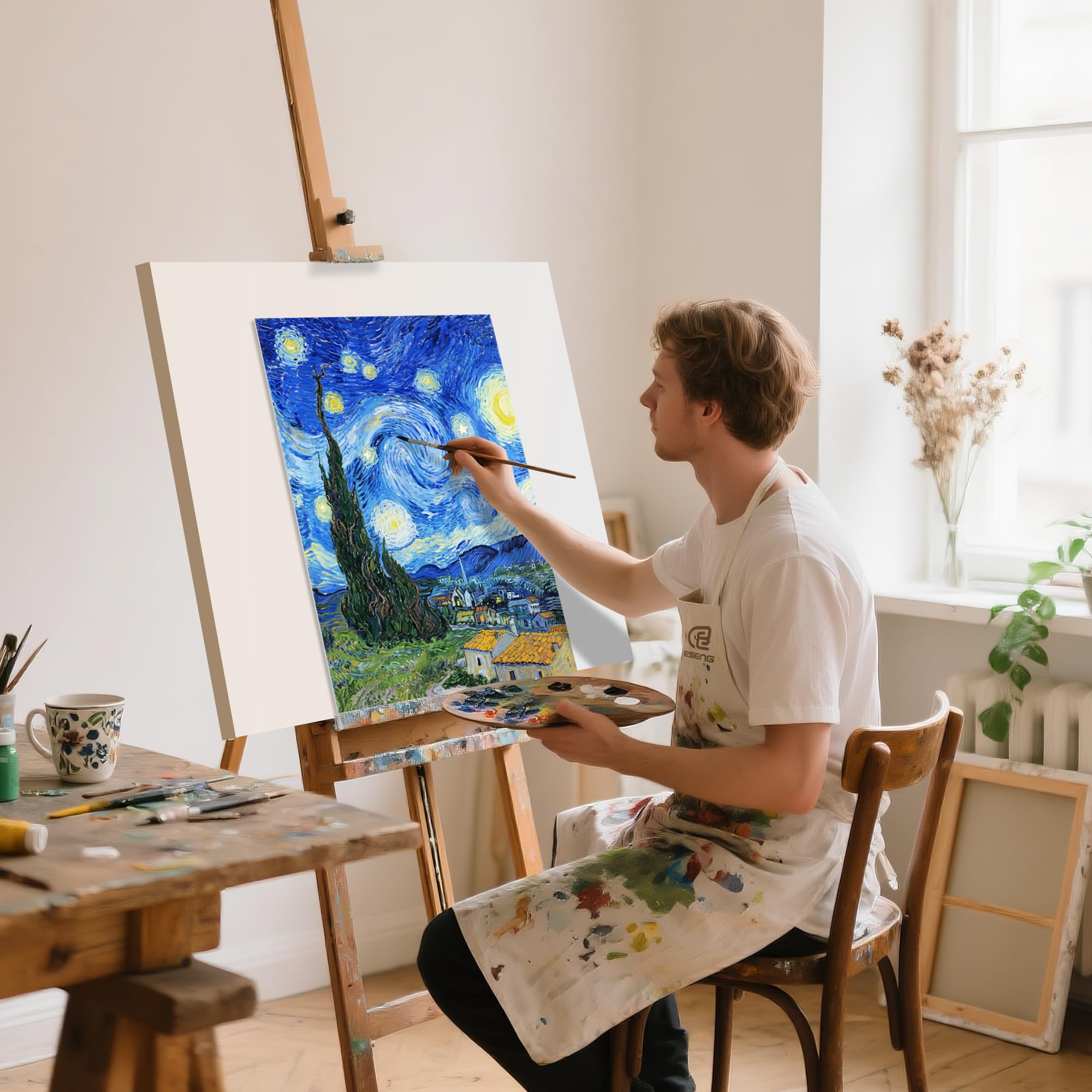 ESENG Carta su tela A2, 600 g/m2, 30 fogli, carta da colorare con struttura in tela, qualità artistica, adatta per pittura a olio, colori acrilici e pastelli ad olio