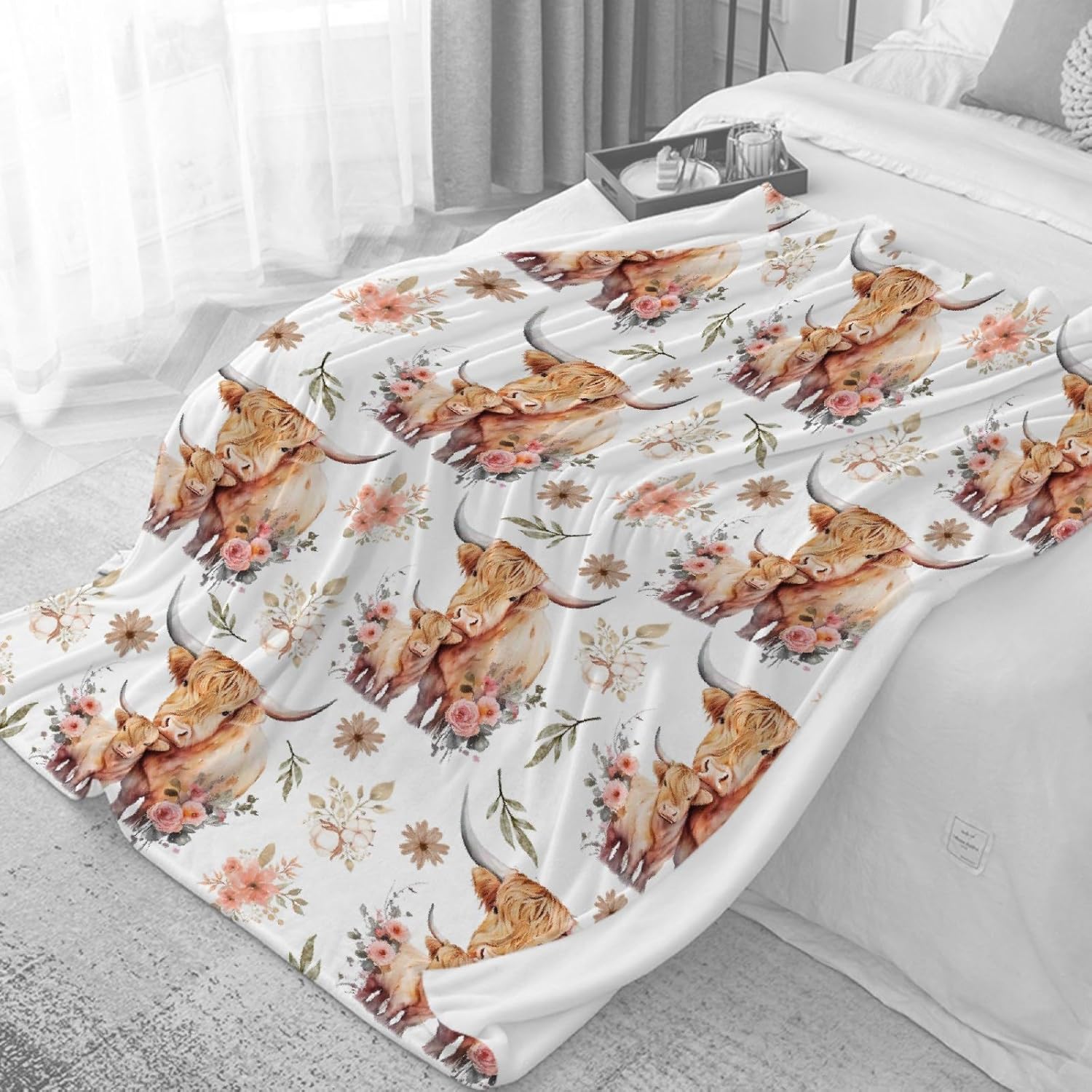 Highland Cow Blanket Gifts Super Soft Lightweight Flannel Cow Print Blankets Throw for Kids, Adult, Suitable for Couch, Sofa, Bed, Camping, Travel All Seasons 40"x50" for Kid - Image 2