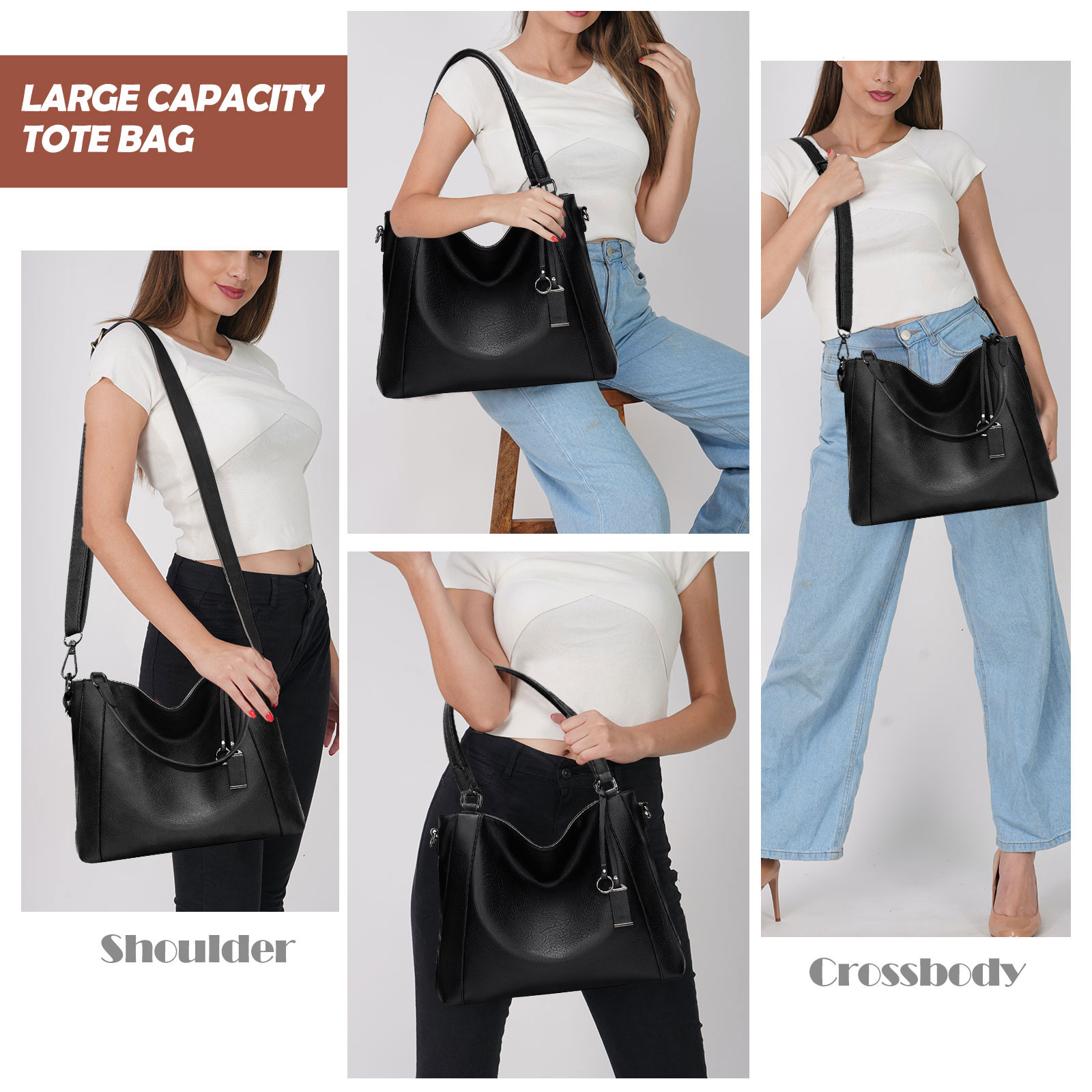 Bolso tote vegano grande para mujer con capacidad amplia miniatura 7