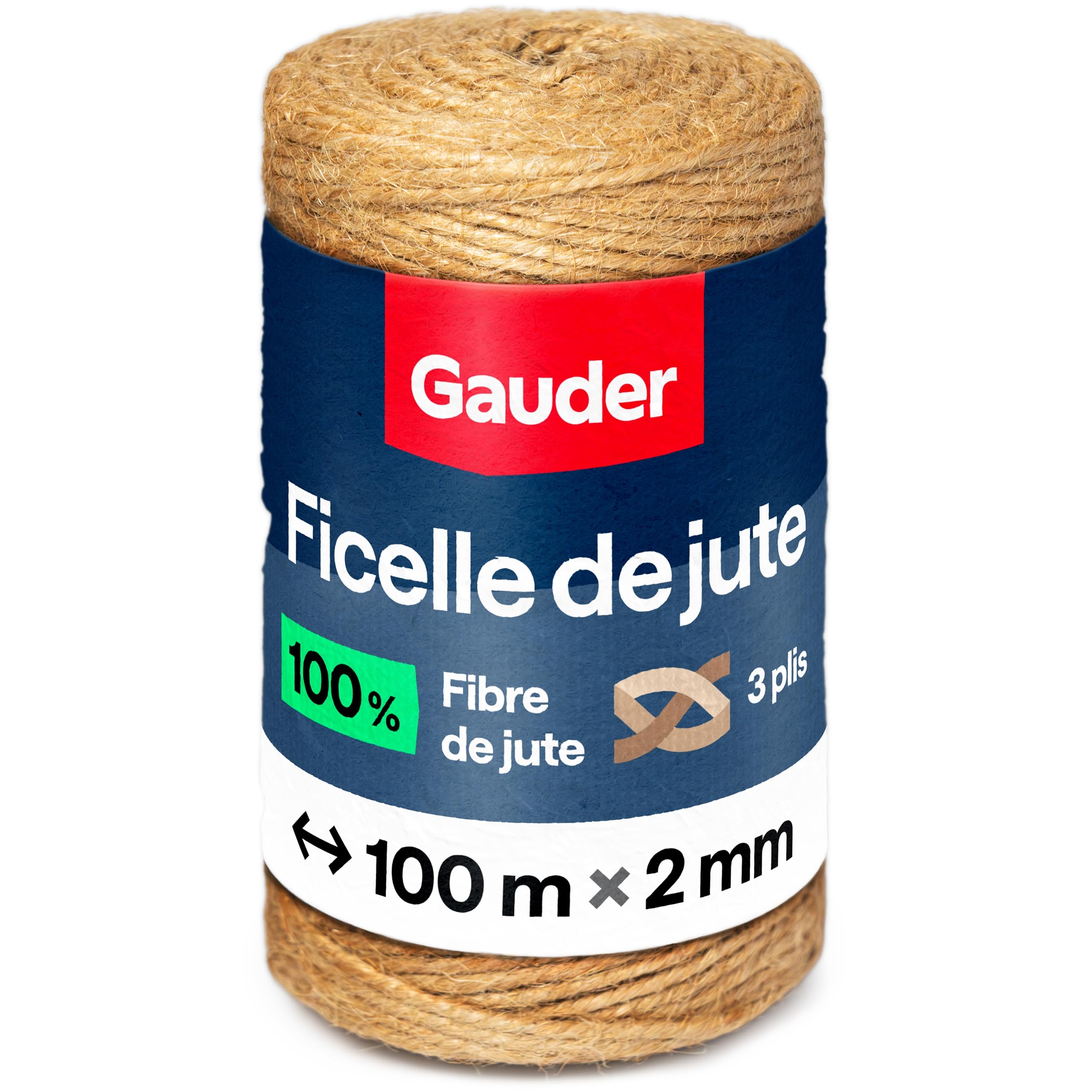 GAUDER Ficelle de Jute Naturelle (100 m x 2 mm) – Corde de Jardin & Lien pour Plantes – Fil de Jute pour macramé & DIY – Ficelle d'emballage – Décoration Naturelle