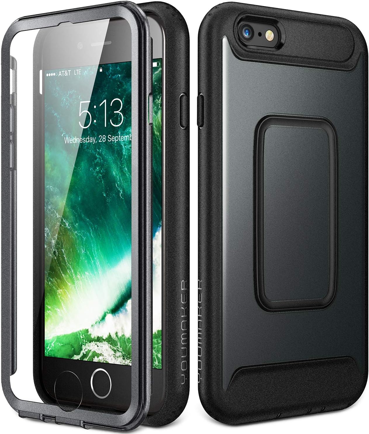 YOUMAKER Case for iPhone 6S, Full Body with Built-in Screen Protector Heavy Duty Protection Shockproof Case Cover for Apple iPhone 6S / 6 4.7 inch - Black/Black