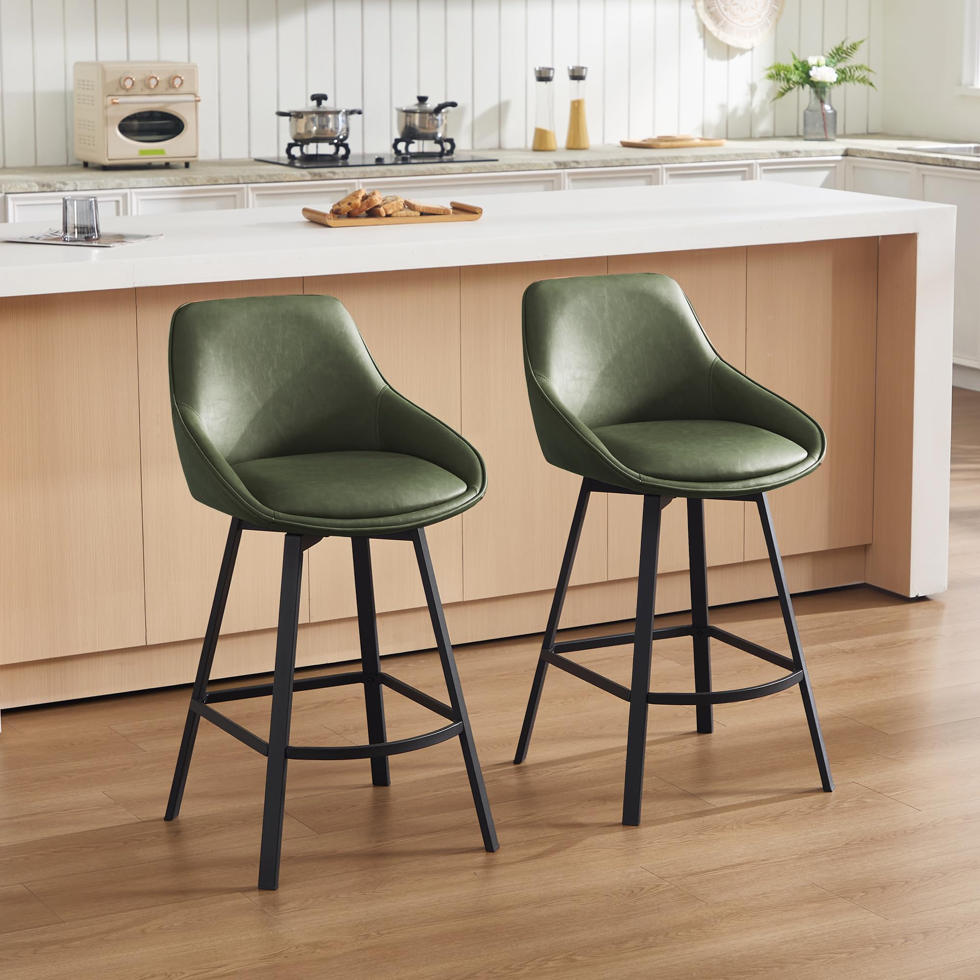 Zesthouse Swivel Breakfast Bar Stools Set of 2 with Metal Legs, Green