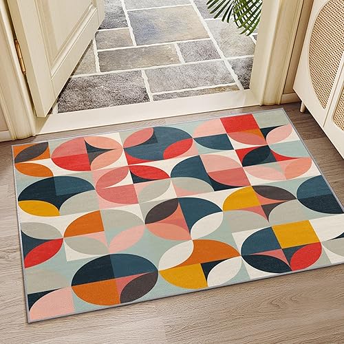 Miniatura 5 de Alfombra geométrica de 8 x 10 pulgadas, alfombra geométrica, alfombra de 2 x 3, alfombra retro abstracta colorida, alfombra moderna de mediados de