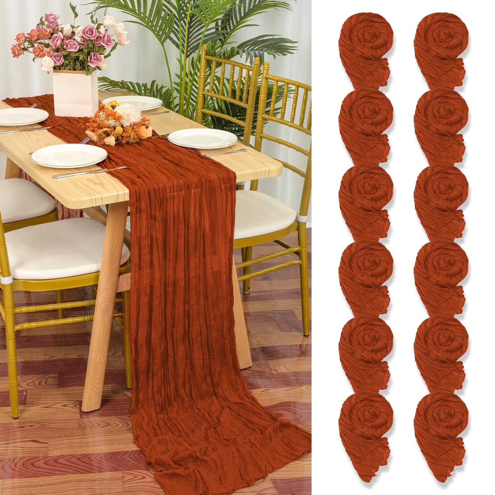 YMHPRIDE 12 Packs Cheesecloth Table Runner Terracotta, 55x300cm Rustic Gauze Fabric Boho Table Runner, Cheesecloth Wedding Table Decor for Wedding Party Bridal Shower Table Decorations
