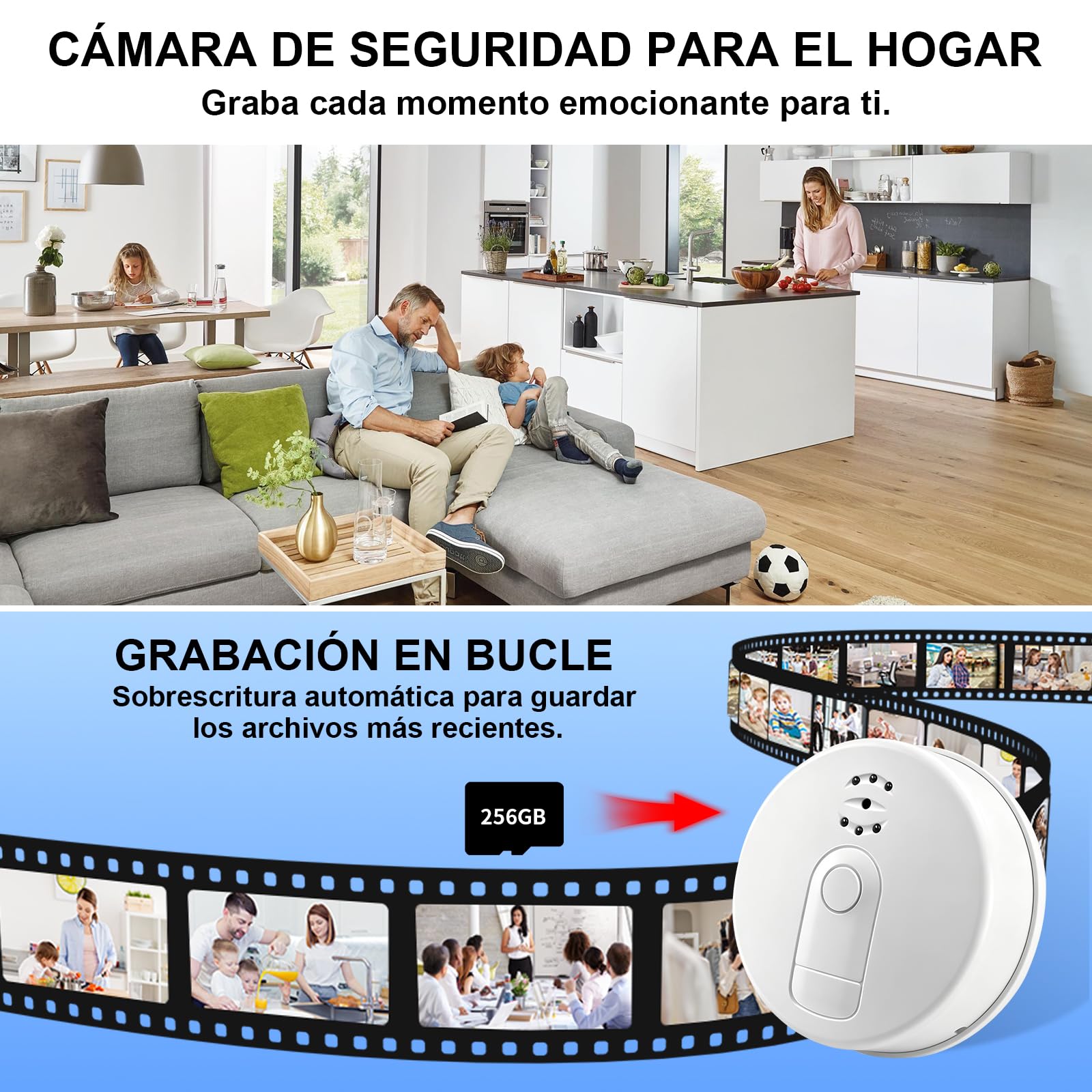 Cámara Oculta con Wifi de 2,4 y 5G, Mini Cámara Oculta en Detector de Humo