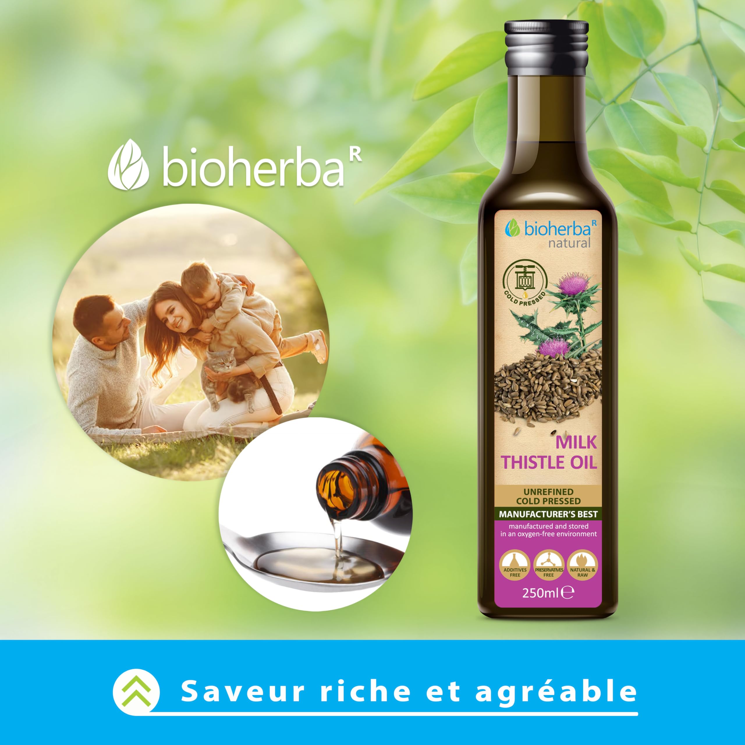 Huile de Chardon-Marie 250 ml – Pressée à Froid – Huile Végétale Naturelle pour Soins de la Peau, Massage et Usage Culinaire – BIOHERBA