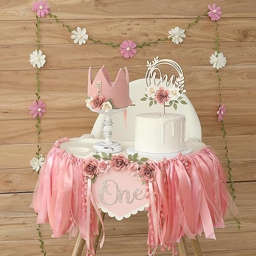 Vista 10 de Juego de decoración de primera fiesta con diseño de margaritas bohemias para silla de bebé, decoración de primera fiesta con adorno de pastel hecho