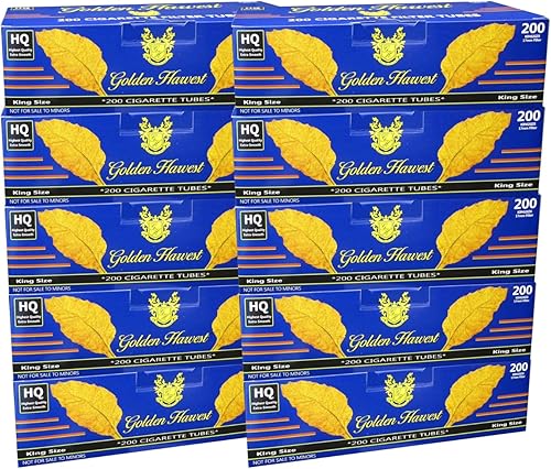Golden Harvest - Tubos de cigarrillos de tamaño King, color azul claro, 200 unidades por caja, tubos RYO 2000 (paquete de 10) (ligero, tamaño king)