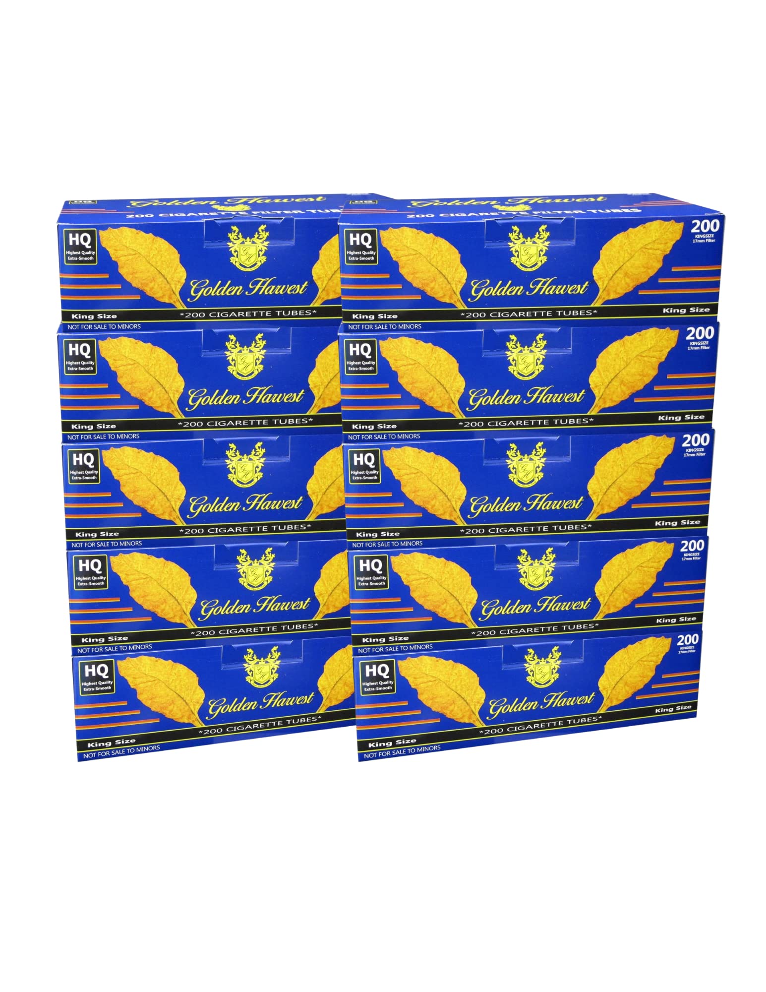 Golden Harvest Light Blue King Size Cigarette Tubes 200 Count Per Box RYO 2000 Tubes (Pack of 10) (Light, King Size)