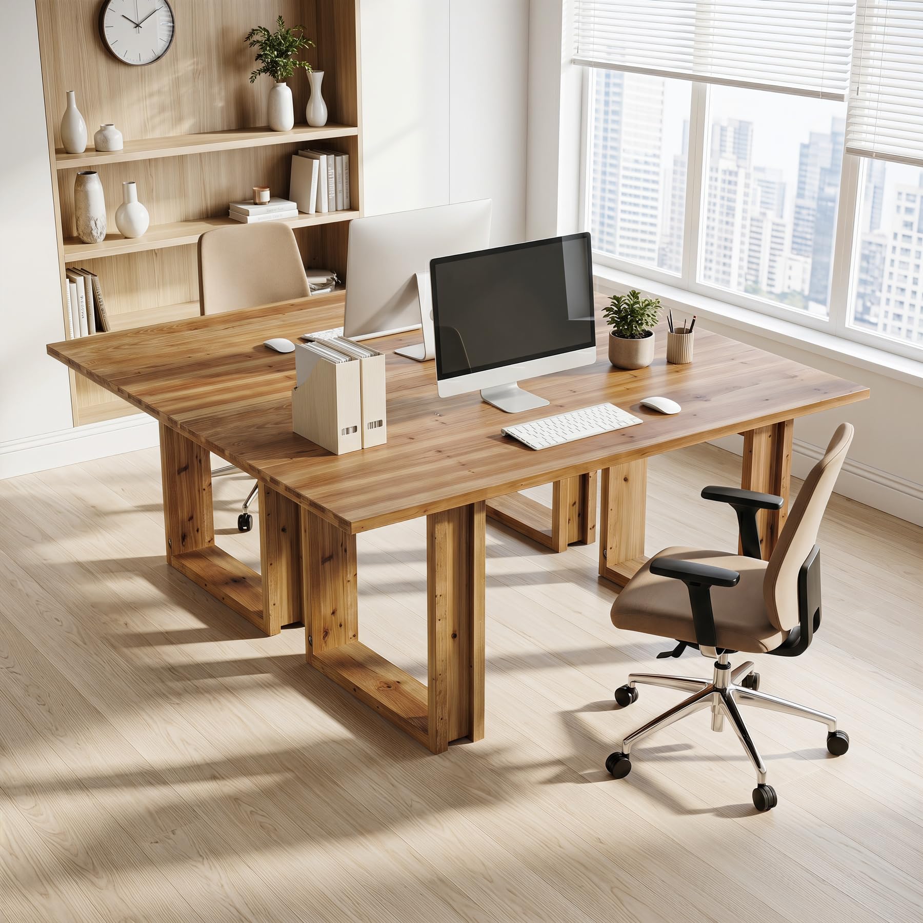 Escritorio de Madera Maciza, 160 x 80 x 76 cm, Mesa de Oficina Grande, Escritorio para Ordenador, Mesa de Escritorio para Home Office, Mesa de PC Estable, Estilo Rústico para Despacho, Estudio y Salón