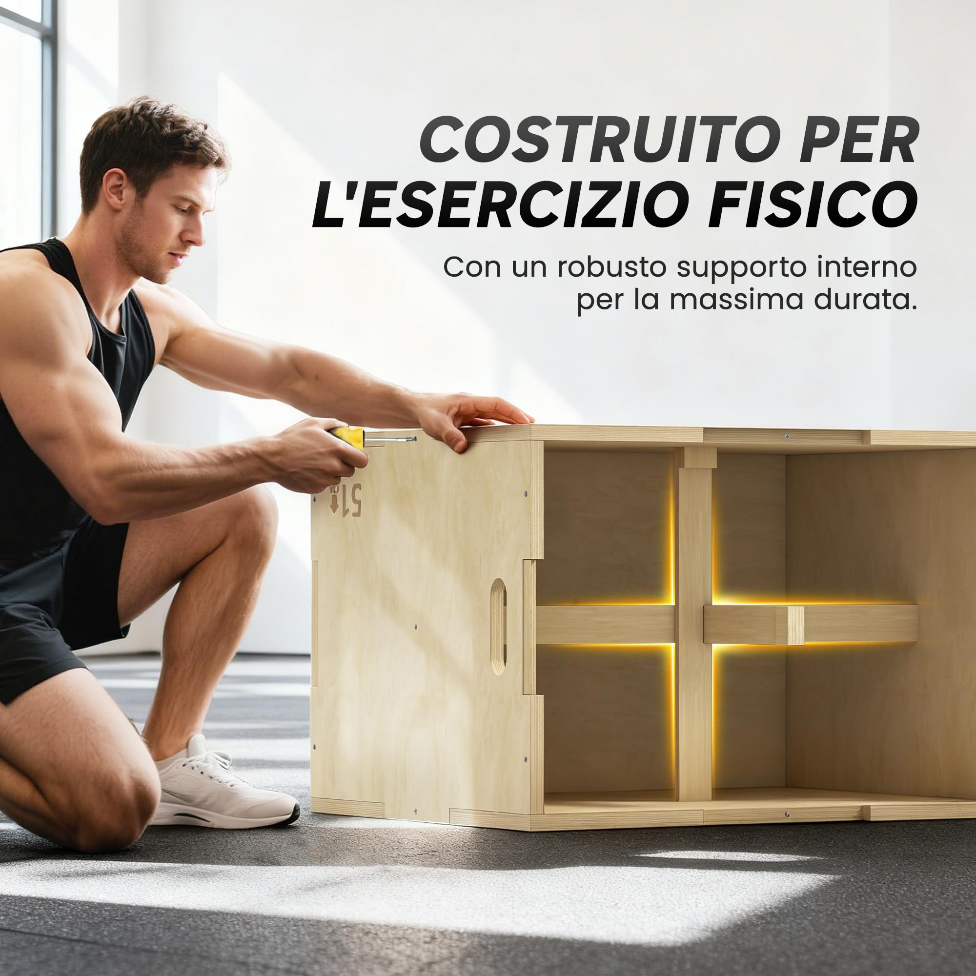HOMCOM Plyo Box a 3 Altezze Regolabili in Legno di Faggio per Casa e Palestra