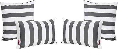 Christopher Knight Home Coronado - Juego de 4 cojines cuadrados y rectangulares resistentes al agua, para exteriores, color negro y blanco