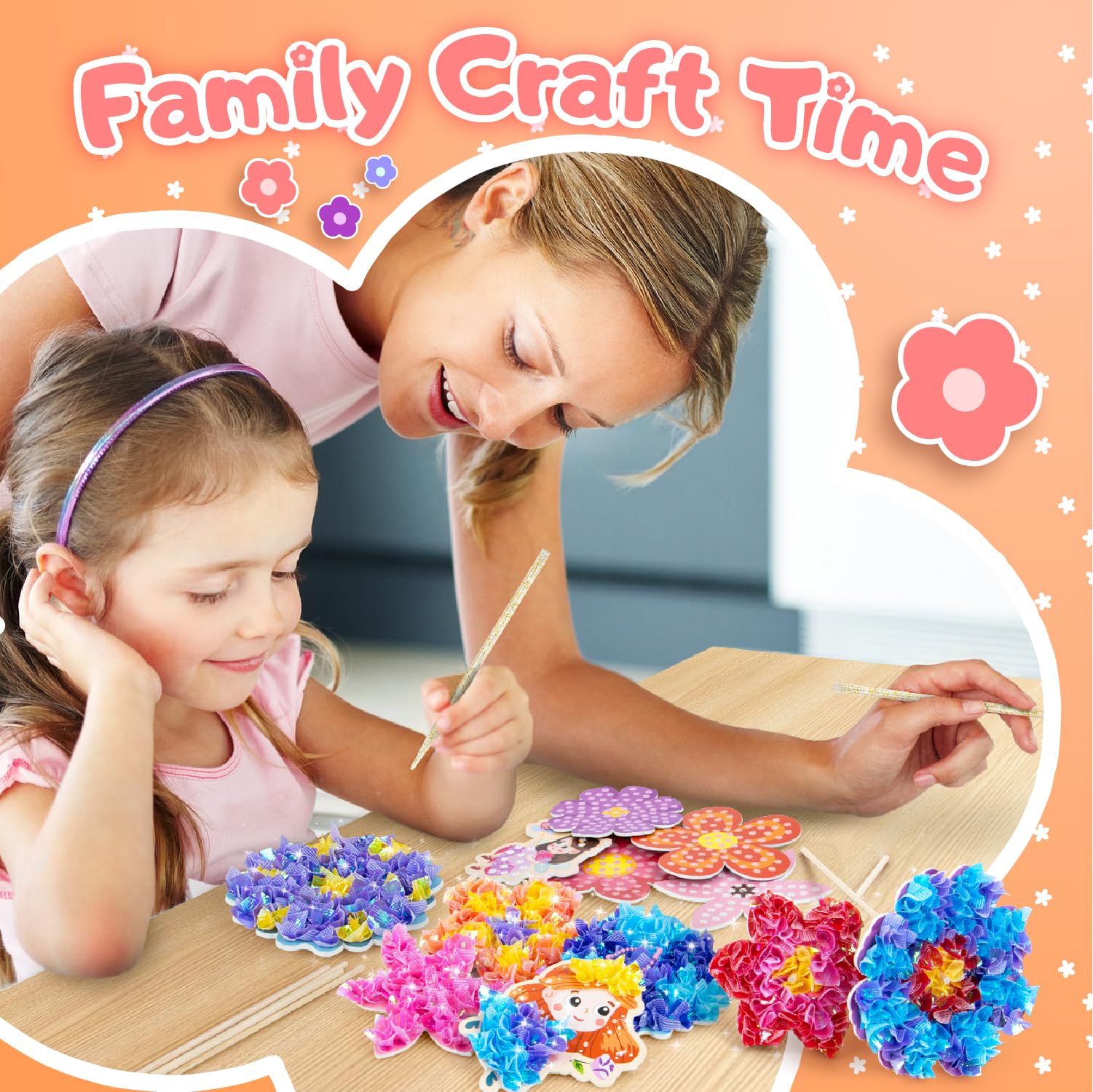 Kit de bricolage pour enfants Kiztoys - Mallette bouquet de fleurs avec paillettes - Kit créatif fille cadeau